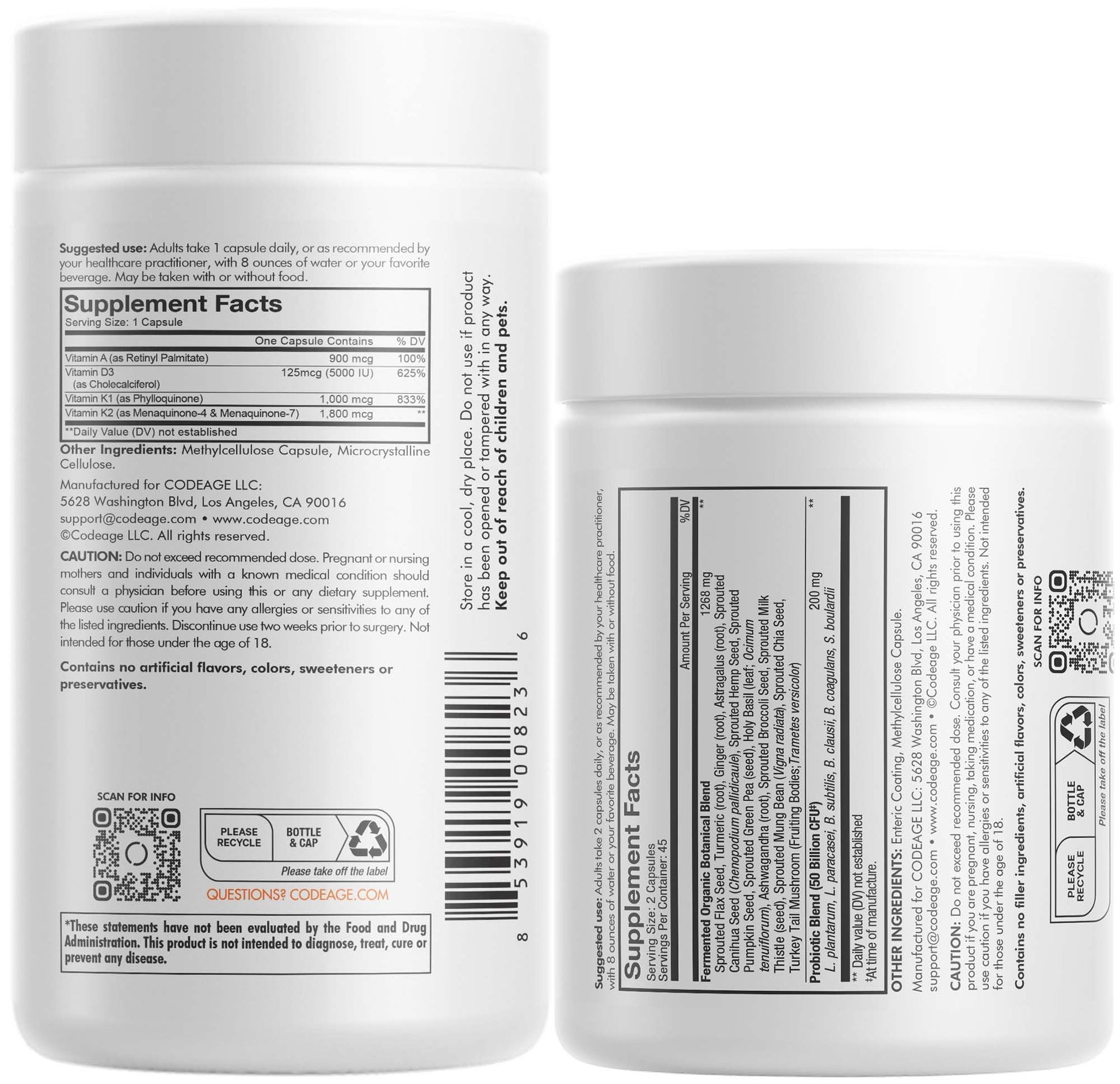 Codeage Daily ADK Vitamin & Probiotic Bundle – Vitamin A Retinyl Palmitate, Vitamin D3 Cholecalciferol, Vitamin K, 50 Billion CFU SBO Probiotic Blend, Non-GMO Codeage uk supplements
