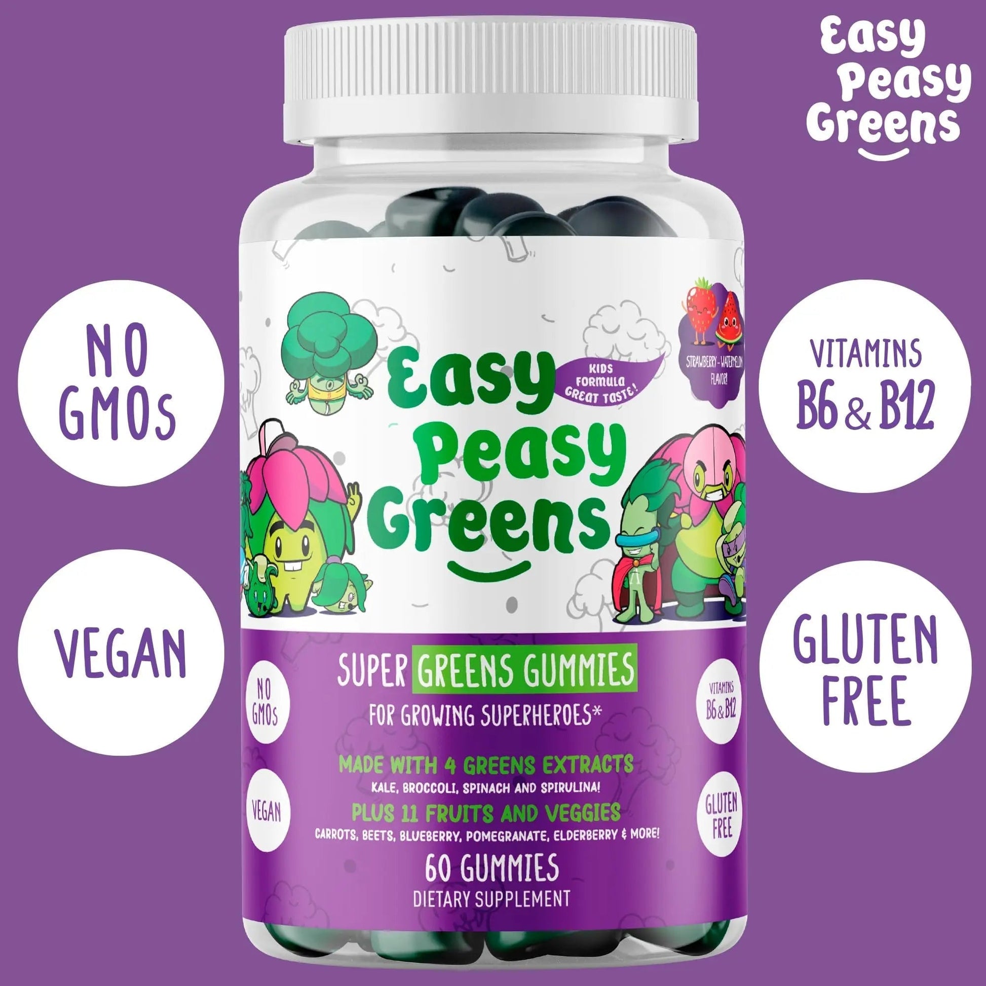 EasyPeasyGreens Daily Veggie Gummies for Kids - 60 Greens Gummies - Helps Picky Eaters Get Their Veggies in EASY PEASY GREENS uk supplements