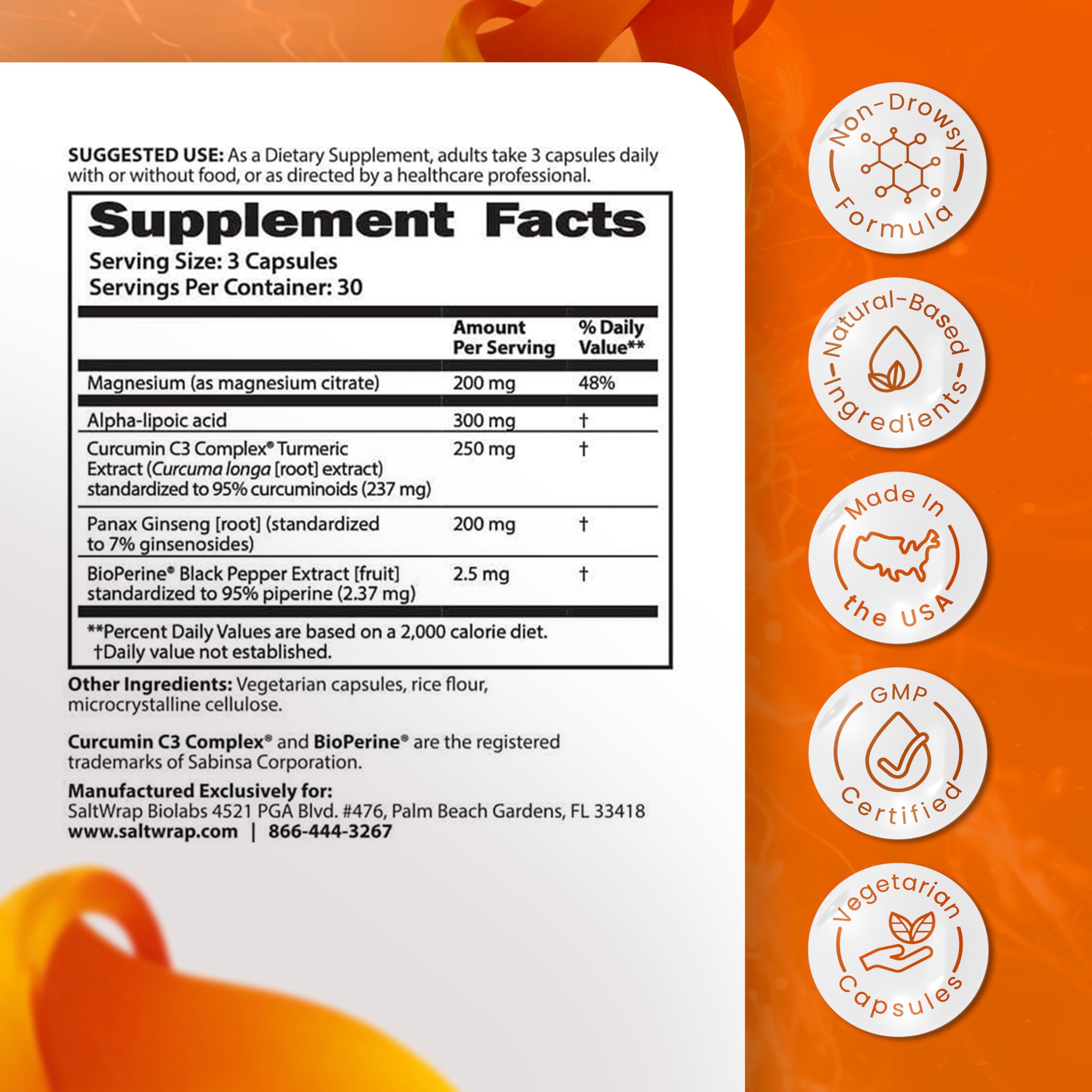 SaltWrap Mag 3D – Daytime (Non-Drowsy) Leg Cramp & Muscle Relief Support - Natural Supplement for Muscle and Nerve Health with Turmeric, Alpha Lipoic Acid & Magnesium SaltWrap uk supplements