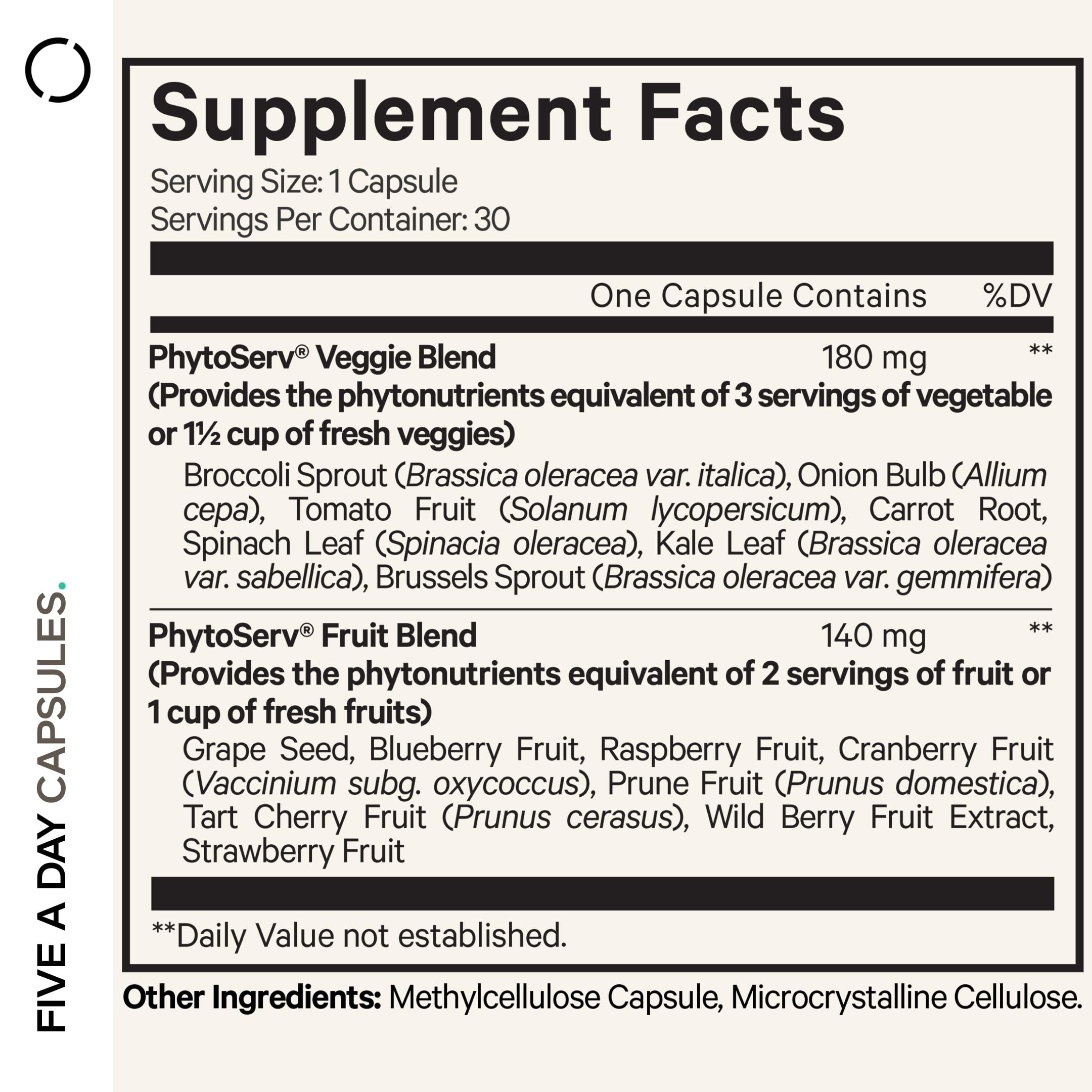 Codeage Instantfood Five A Day – Fruits & Vegetables Capsule Supplement – Whole Food Phytonutrients – 15 Fruits and Veggies Blend - Vegan, Non-GMO – 30 Capsules Codeage uk supplements