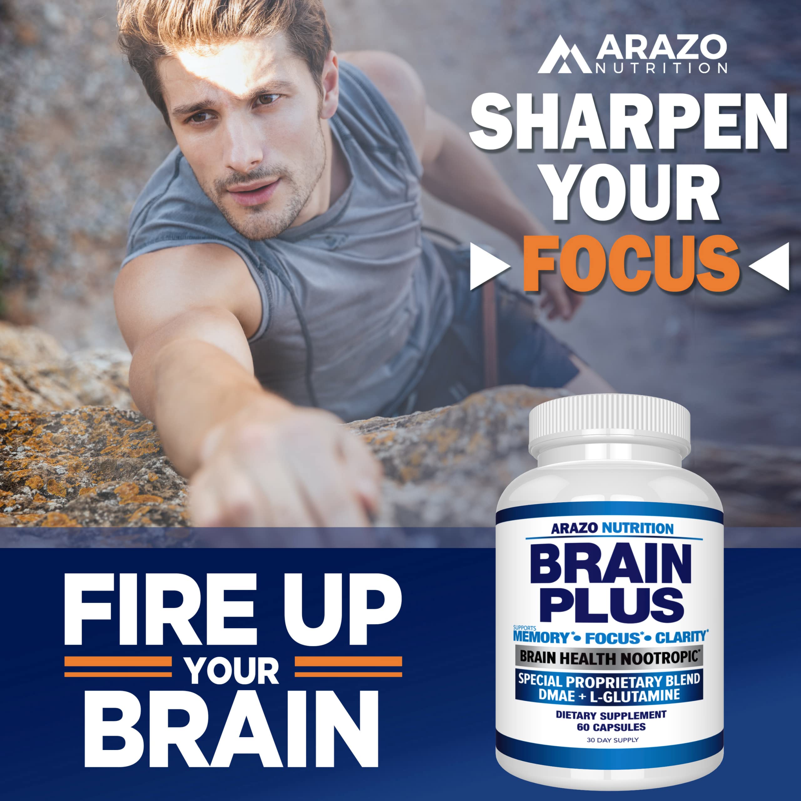 Arazo Nutrition Premium Brain Function Supplement – Memory, Focus, Clarity – Nootropic Booster with DMAE, Bacopa Monnieri, L-Glutamine, Multi Vitamins, Multi Minerals Arazo Nutrition uk supplements