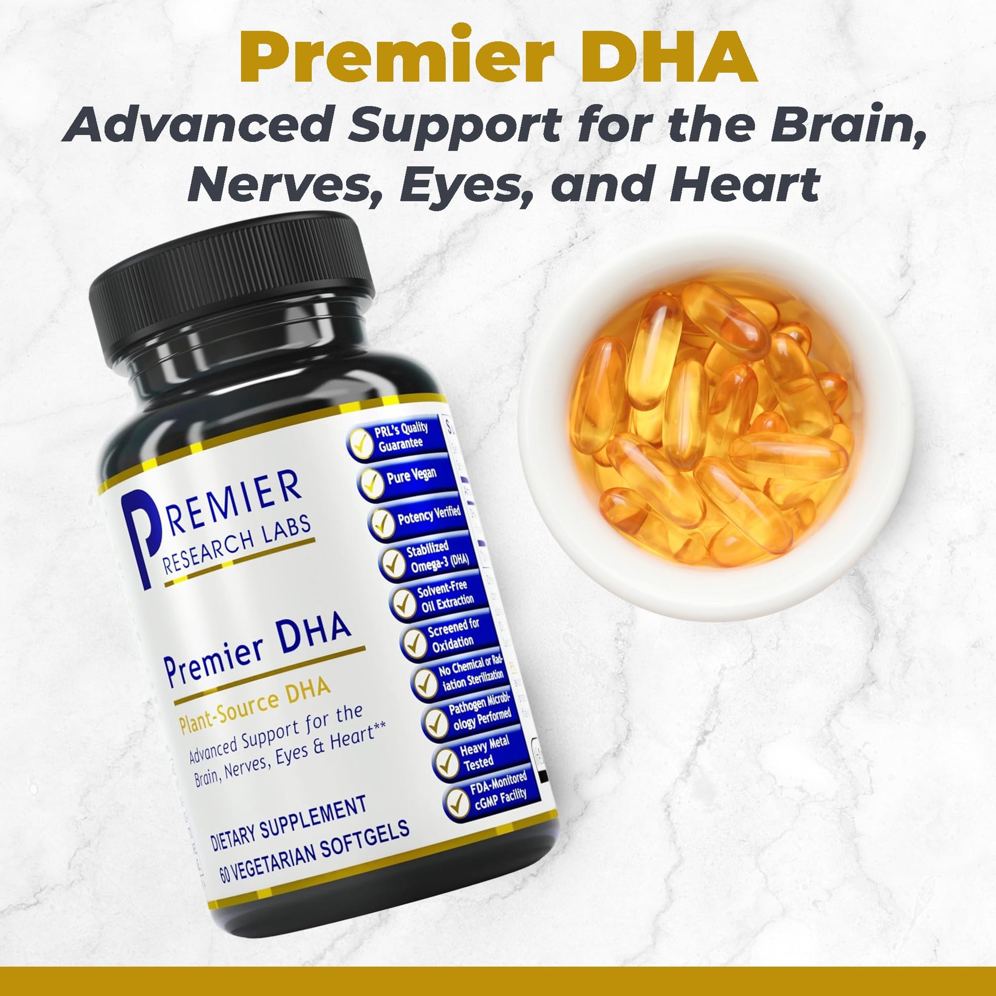 Premier Research Labs Premier DHA - Vegan DHA with Omega 3 Fatty Acids, Algae Based DHA for Women & Men, Natural DHA Supplement Suitable for Vegans- 60 Vegetarian Softgel Capsules Premier Research Labs uk supplements