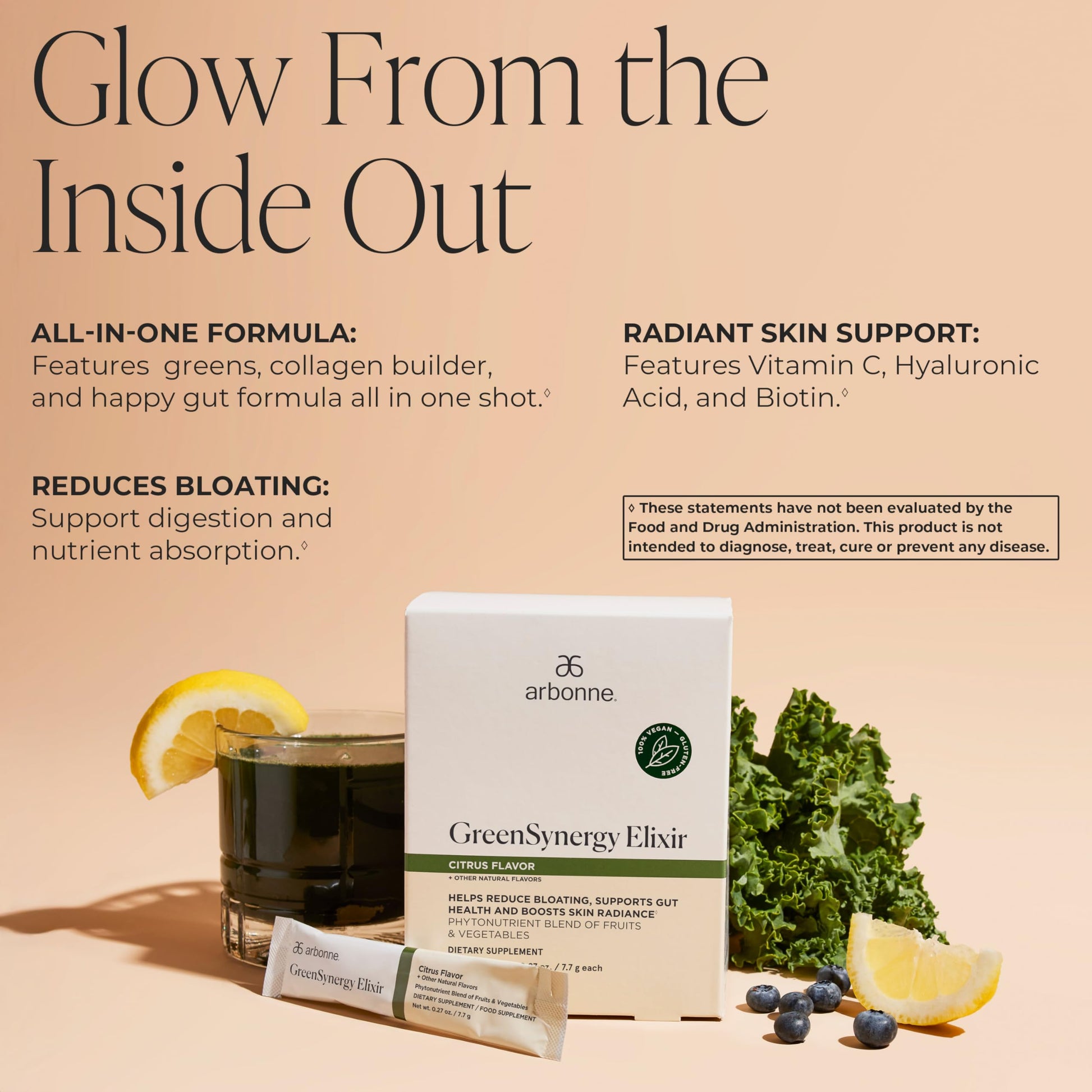 Arbonne GreenSynergy Elixir – Citrus-Flavored Greens Powder with 13 Digestive Enzymes, Vegan Collagen Builder, Probiotics, and Prebiotics – Supports Gut Health and Digestion – 30 Stick Packs Arbonne uk supplements