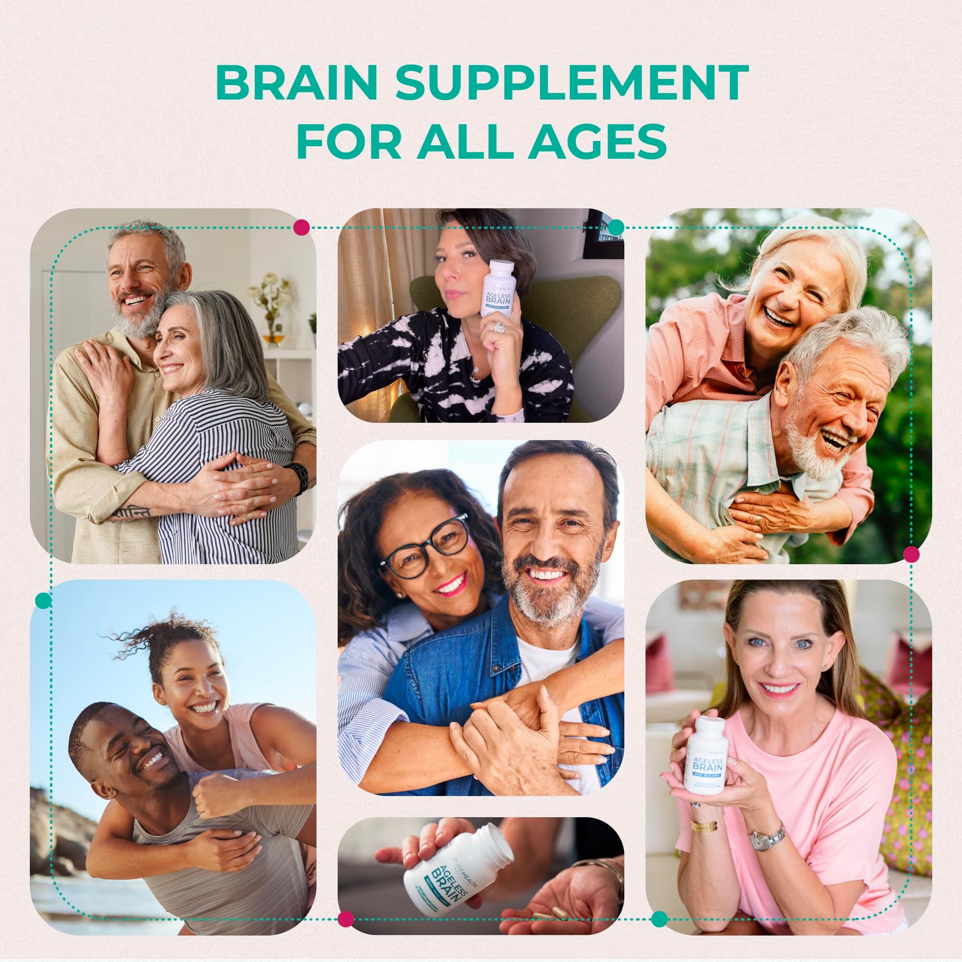 PUREHEALTH RESEARCH Ageless Brain Supplements for Memory and Focus - Nootropic Brain Health Supplement for Adults - with Bacopa Monieri, Alpha GPC, L-Tyrosine, Vitamin B6, Niacin & More, 60 Capsules PUREHEALTH RESEARCH uk supplements