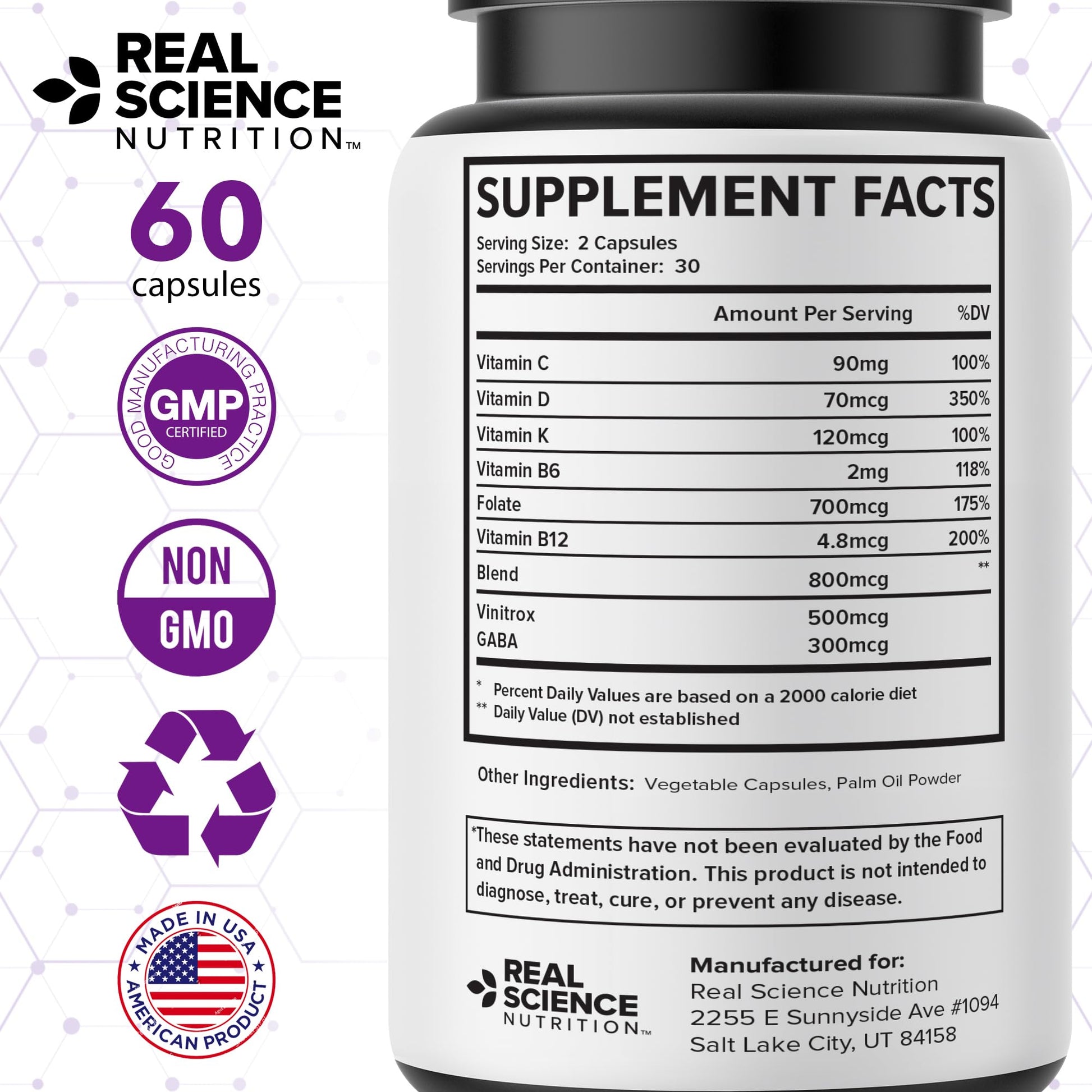 Real Science Perimenopause Supplements for Women for Hormone Balance & Energy Support – Nitric Oxide Formula with Vinitrox, GABA & Essential Vitamins for Hot Flashes, Mood & Energy – 60 Caps Real Science Nutrition uk supplements
