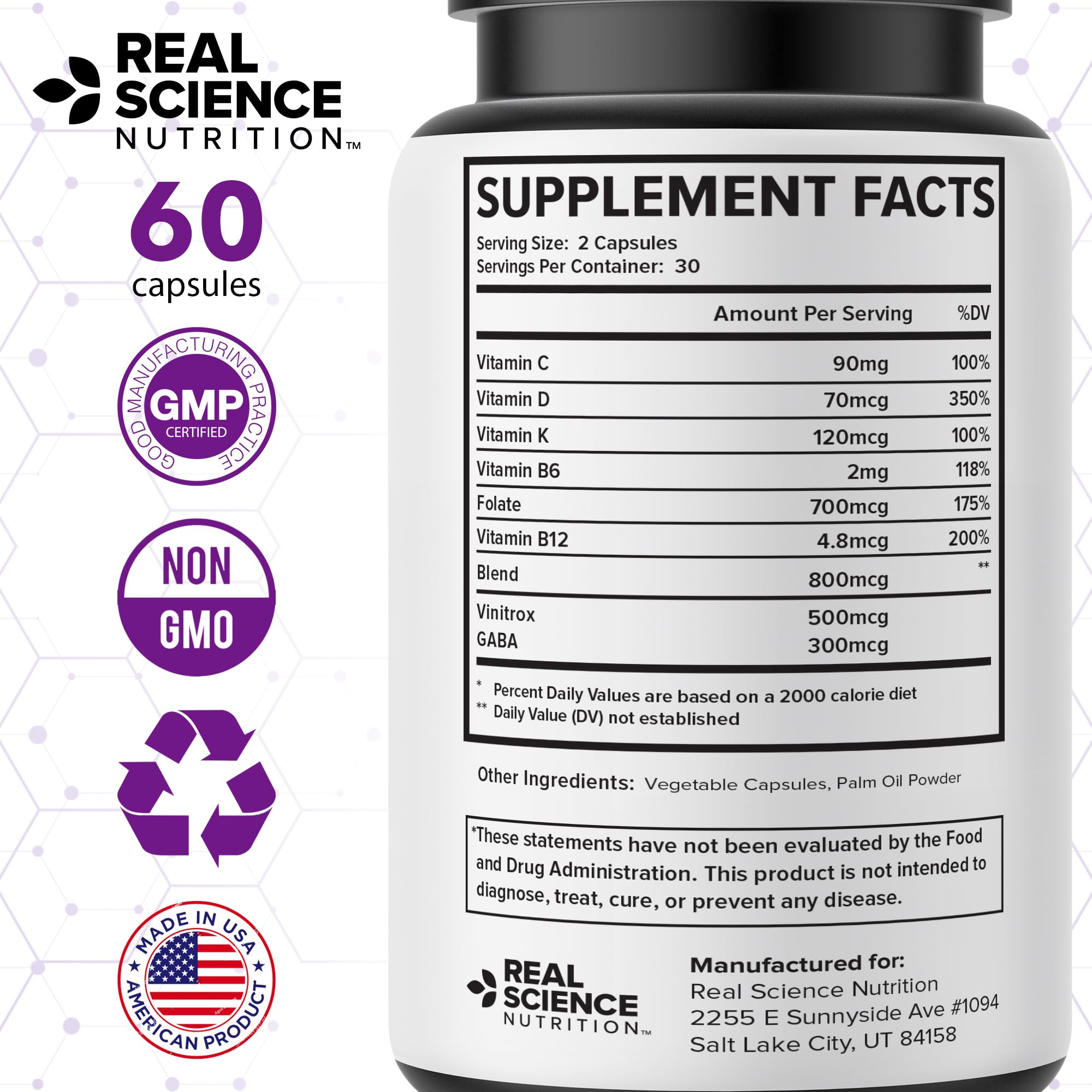 Real Science Perimenopause Supplements for Women for Hormone Balance & Energy Support – Nitric Oxide Formula with Vinitrox, GABA & Essential Vitamins for Hot Flashes, Mood & Energy – 60 Caps Real Science Nutrition uk supplements