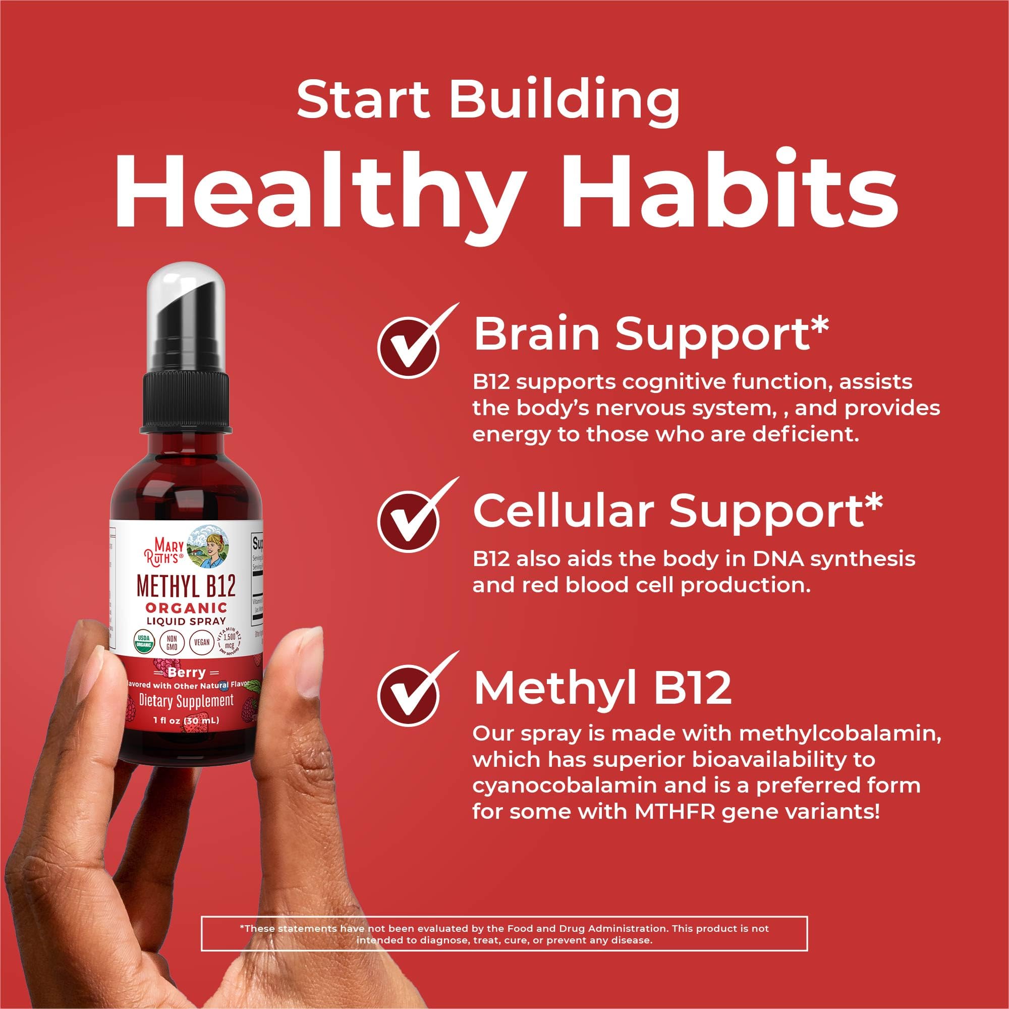 MaryRuth Organics Methyl B12 Spray | 1,500 mcg B12 Per Serving | Methylcobalamin | Energy Metabolism | Nervous System Support | Neuro Health | Vegan | Gluten Free | Sugar Free | 1 Fl Oz MARYRUTH'S uk supplements