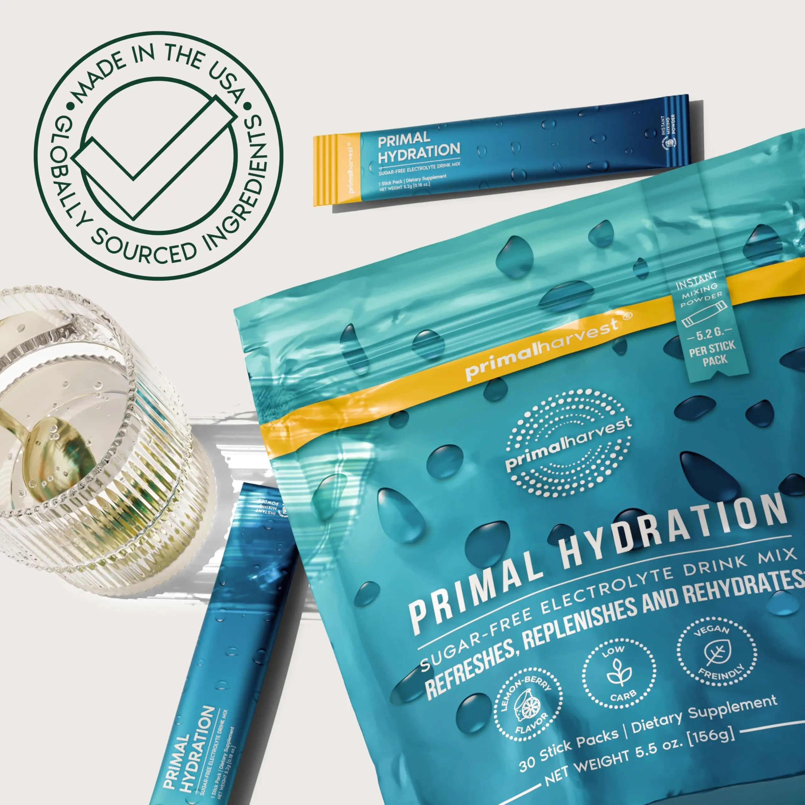 Primal Harvest Electrolytes Powder Packets Primal Hydration, Easy Open Packets, Energy Drink Mix (Lemon Berry, 30 Packs) (1 Bag) Primal Harvest uk supplements