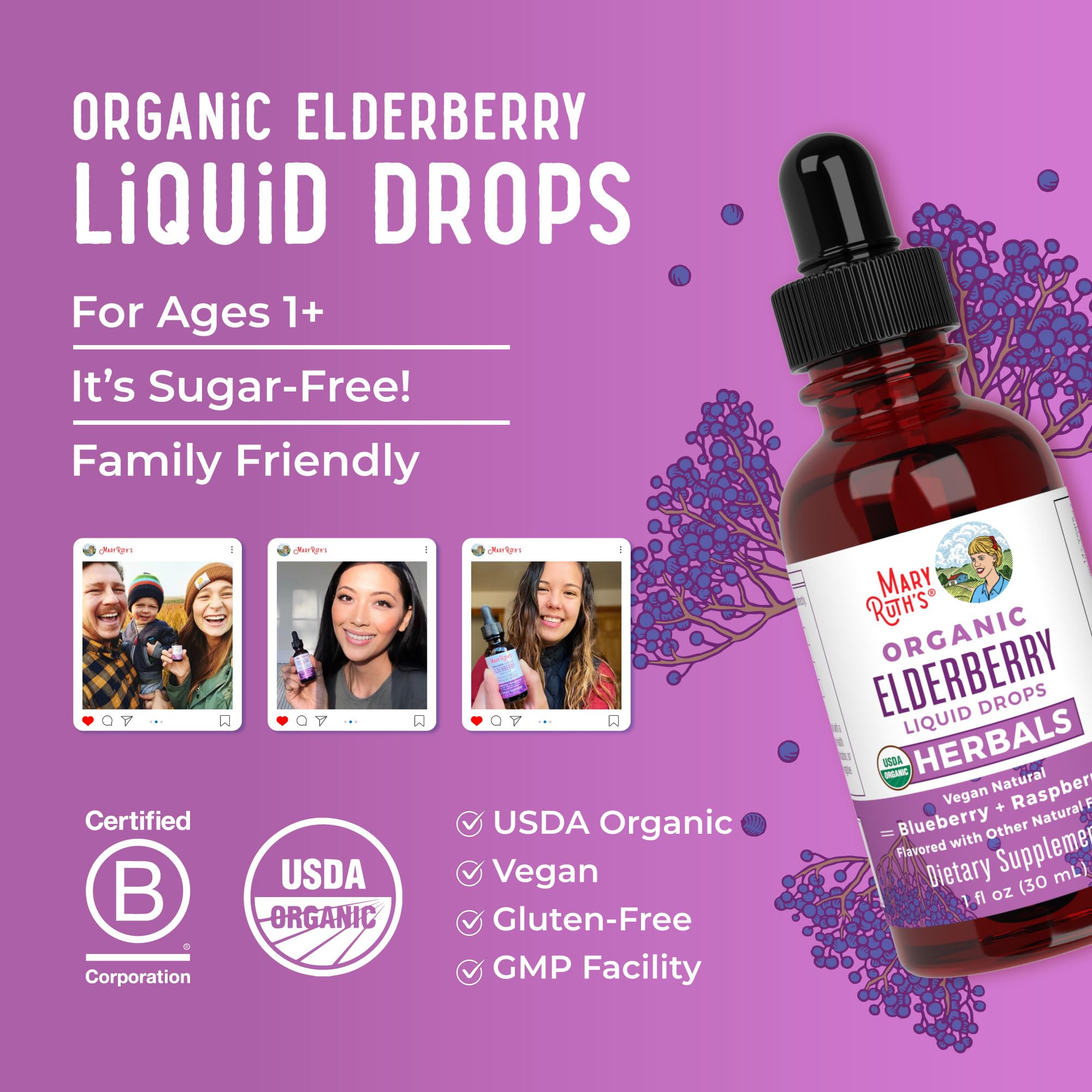 MARYRUTH'S Elderberry Liquid Drops for Adults & Kids | Immune Support | Antioxidant | Overall Wellness | Elder Berry Extract | USDA Organic | Sugar Free | Vegan | Non-GMO | Gluten Free | 1 Fl Oz MARYRUTH'S uk supplements