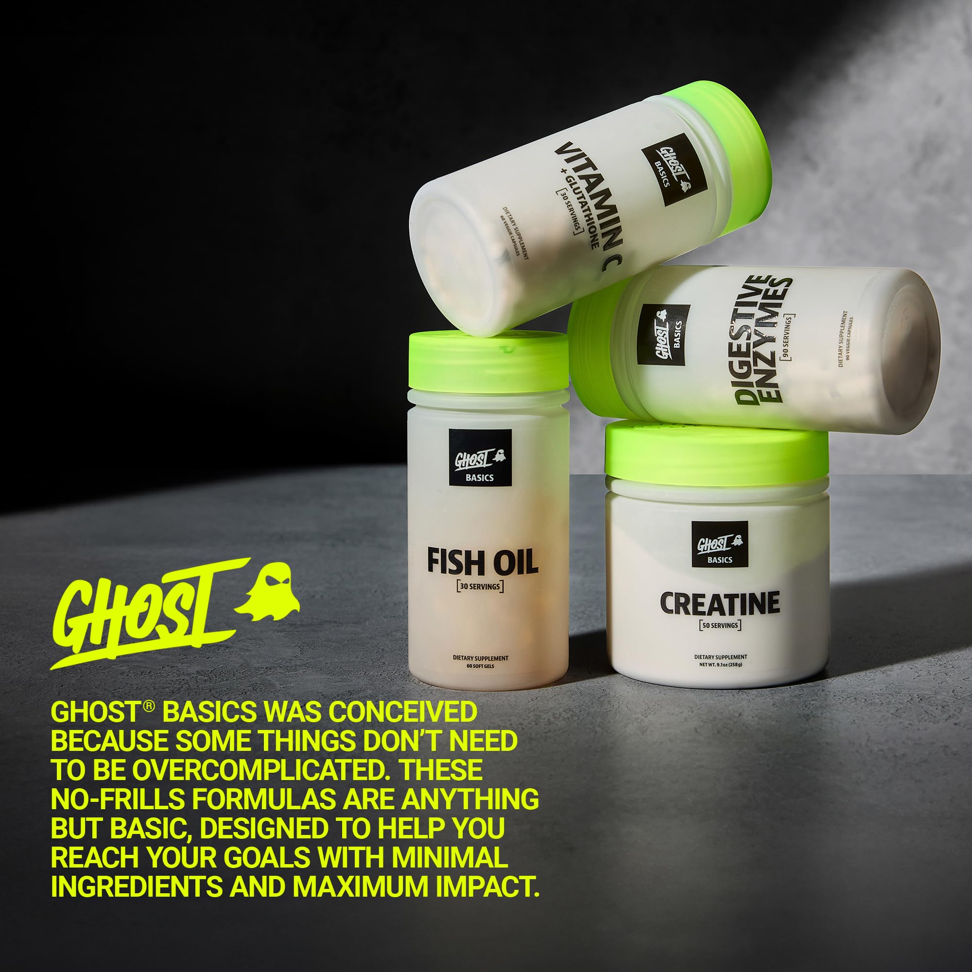 GHOST Basics Creatine Monohydrate Powder for Men & Women – 5G Creapure Creatine Workout Supplement for Muscle Gain – Vegan, Soy Free & Gluten Free - 50 Servings GHOST uk supplements