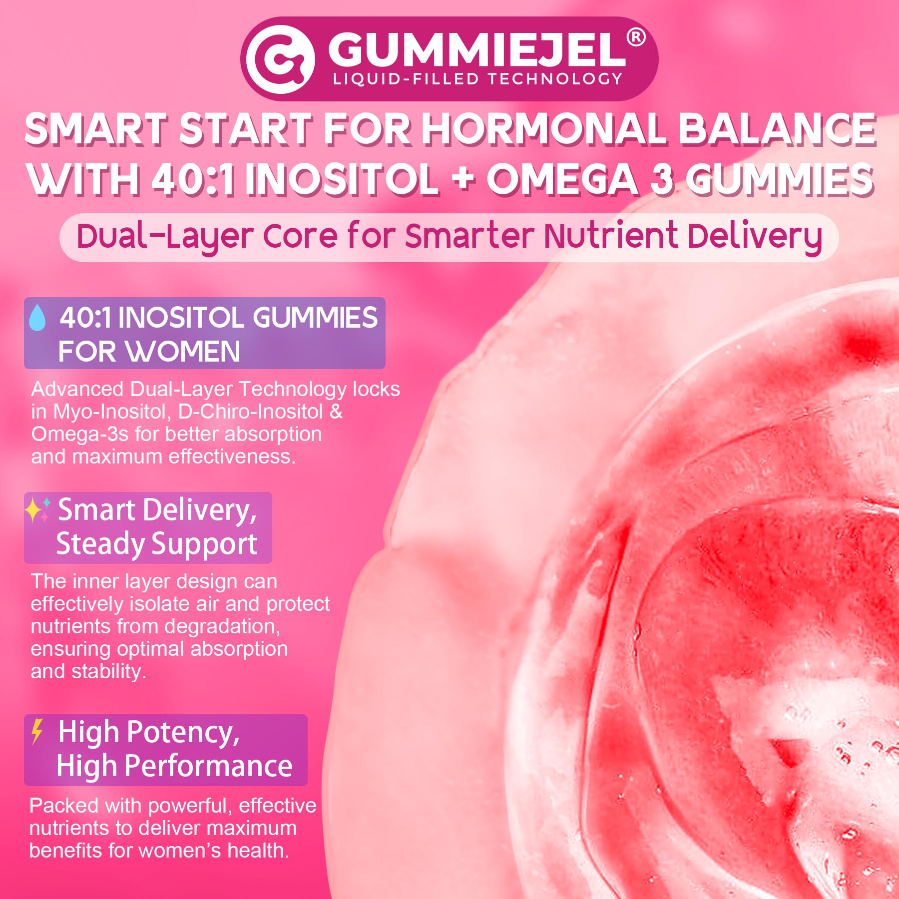 Myo-Inositol & D-Chiro Ideal 40:1, Inositol + Omega-3(3:1) Gummies, Hormone Balance for Women | Sugar Free Inositol Gummies w/Omega 3 DHA:EPA (3:1), Inositol Supplement for Cycle Health, Vegan, 60 Ct EnvyCure uk supplements