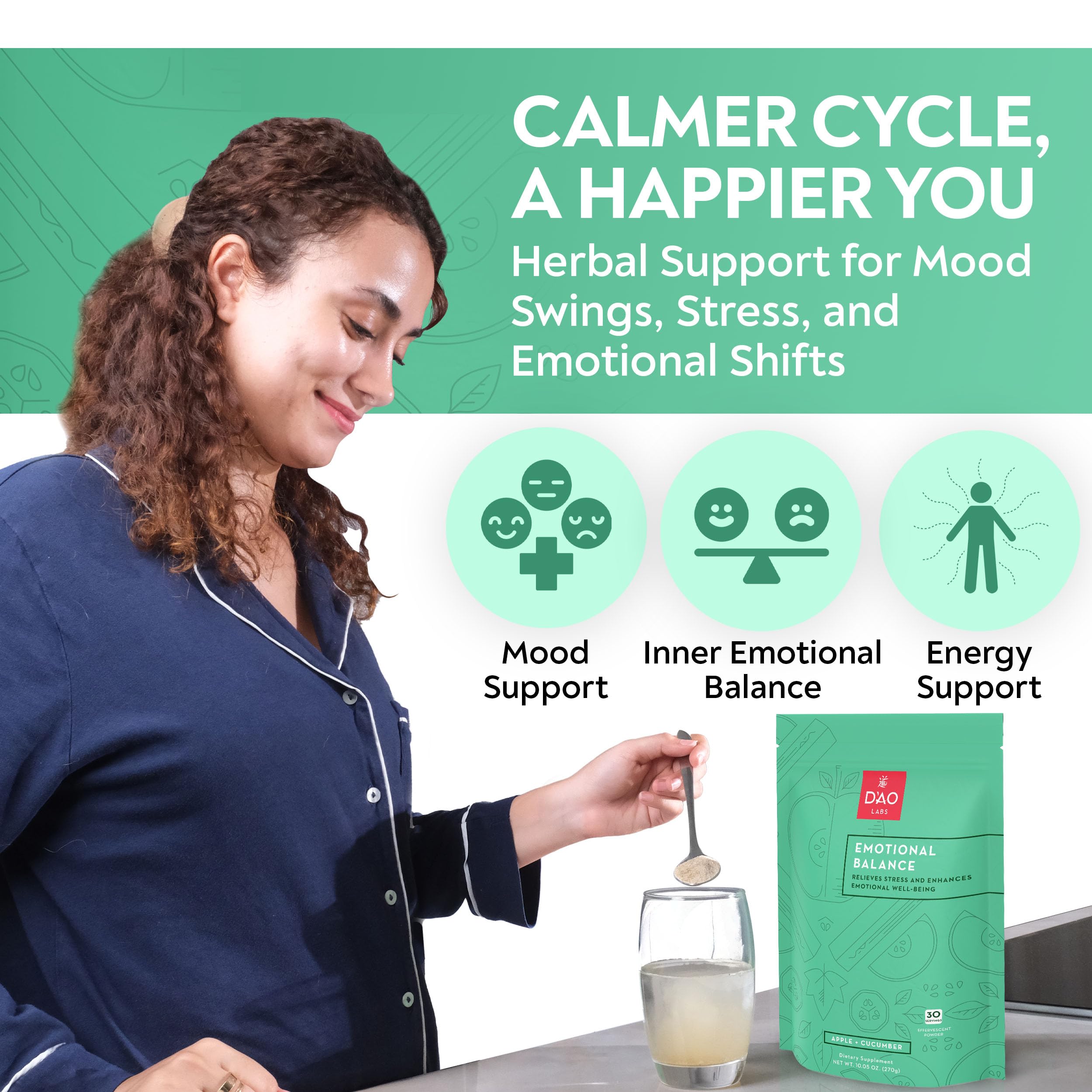 D'AO Labs Emotional Balance - Emotional Balance Powder - Calm & Stress Relief - Effervescent Powder with Apple-Cucumber Flavor - Xiao Yao San Traditional Chinese Herbal - 30 Individual Servings DAO Labs uk supplements