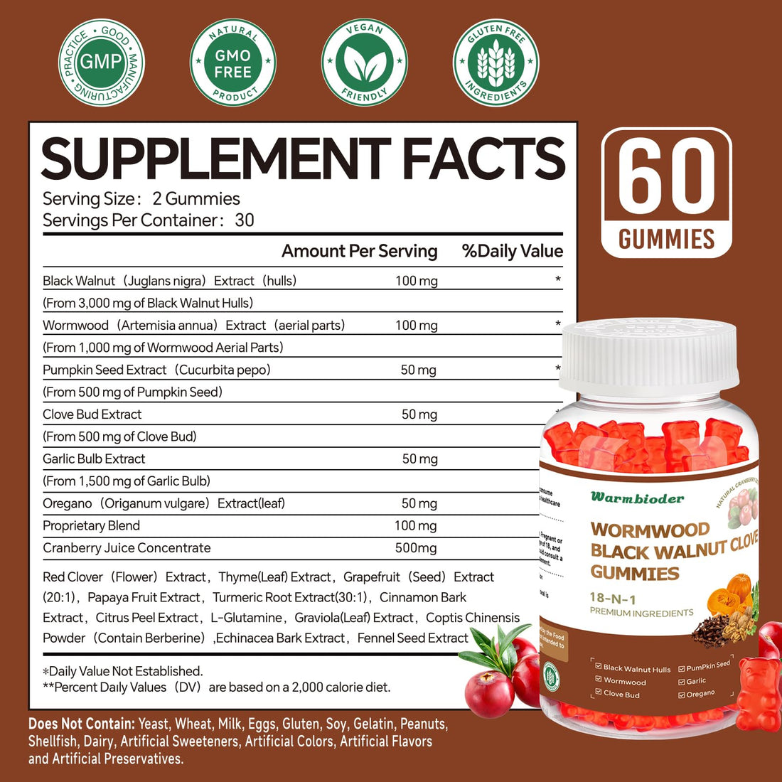 18-in-1 Wormwood Black Walnut Clove Gummies for Adults,Liver Support,with Pumpkin Seed Oil,Rapid Gut Cleanse & Digestive Health with Clove,Garlic,Turmeric,Oregano,Cranberry Extract Warmbioder uk supplements