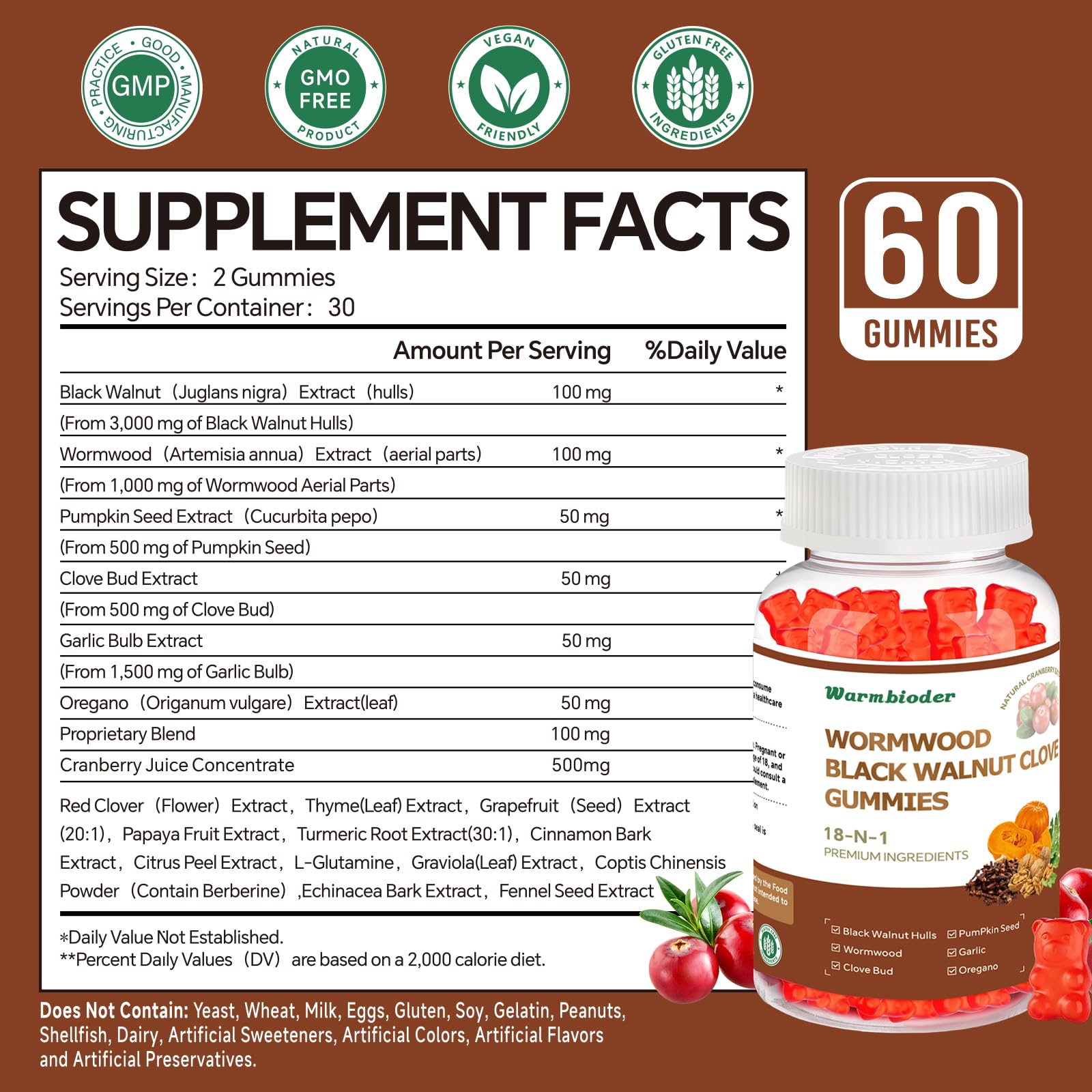 18-in-1 Wormwood Black Walnut Clove Gummies for Adults,Liver Support,with Pumpkin Seed Oil,Rapid Gut Cleanse & Digestive Health with Clove,Garlic,Turmeric,Oregano,Cranberry Extract Warmbioder uk supplements