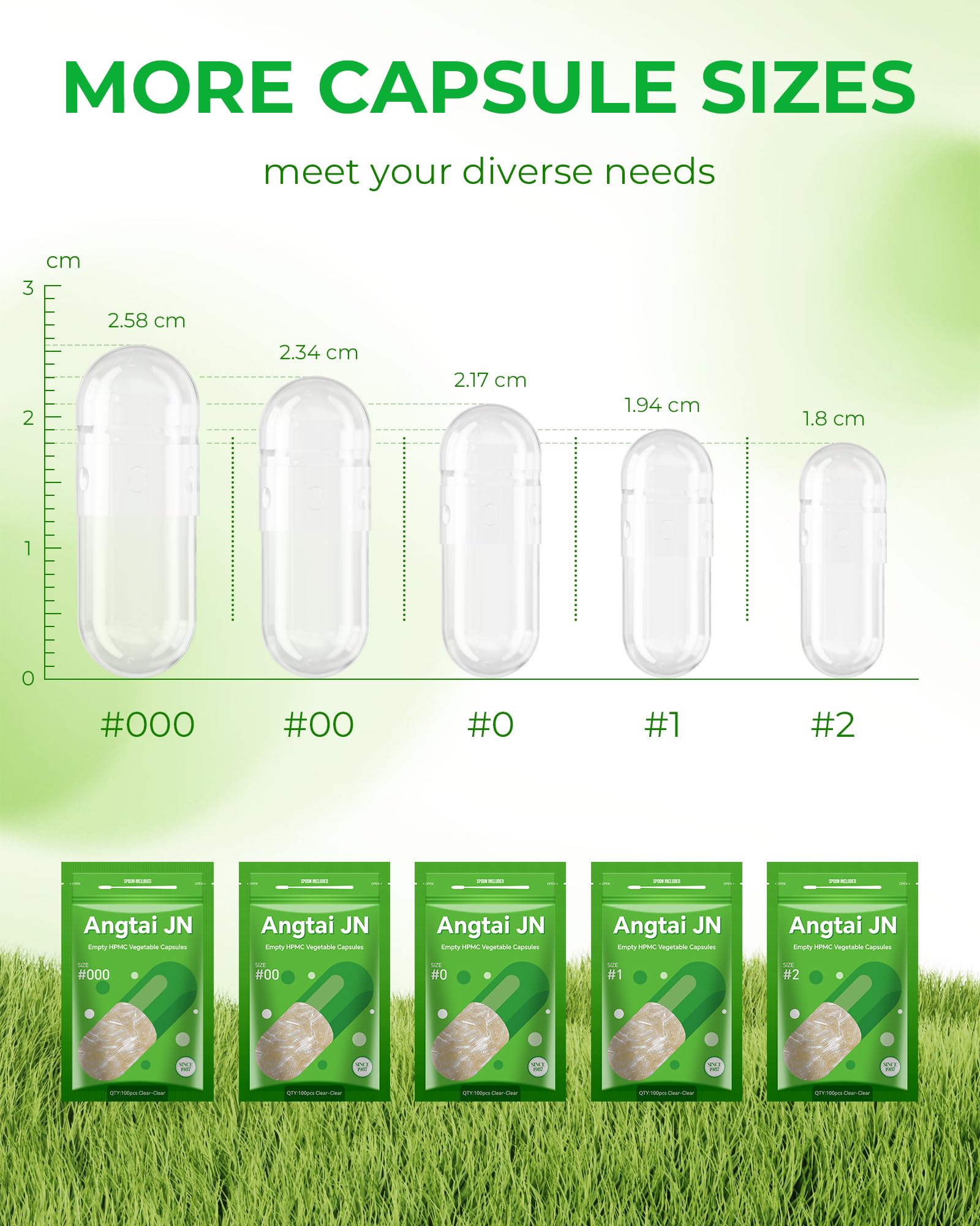 Angtai JN Vegan Empty Pill Capsules Size 2 Plant Based Clear (100 Count) Gluten Free, Non-GMO, Halal Certified Caps Filling Kit with 2 Spoons for Vegetarian DIY Your Own Supplements Angtai JN uk supplements