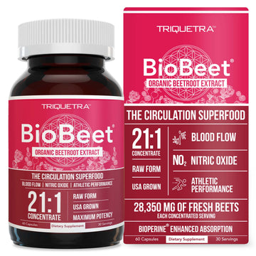 BioBeet Max Strength Beet Root Capsules - 21:1 Concentrate, Each Serving Derived from 28,350 mg Triquetra Health uk supplements