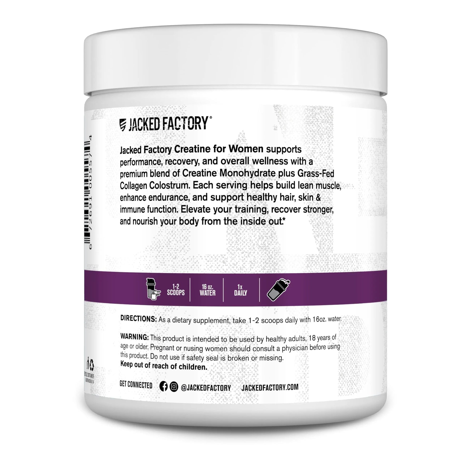 Jacked Factory Creatine for Women - Creatine Monohydrate with Collagen + Colostrum to Support Workout Performance, Lean Muscle Growth, Healthy Hair, Skin, Jacked Factory uk supplements