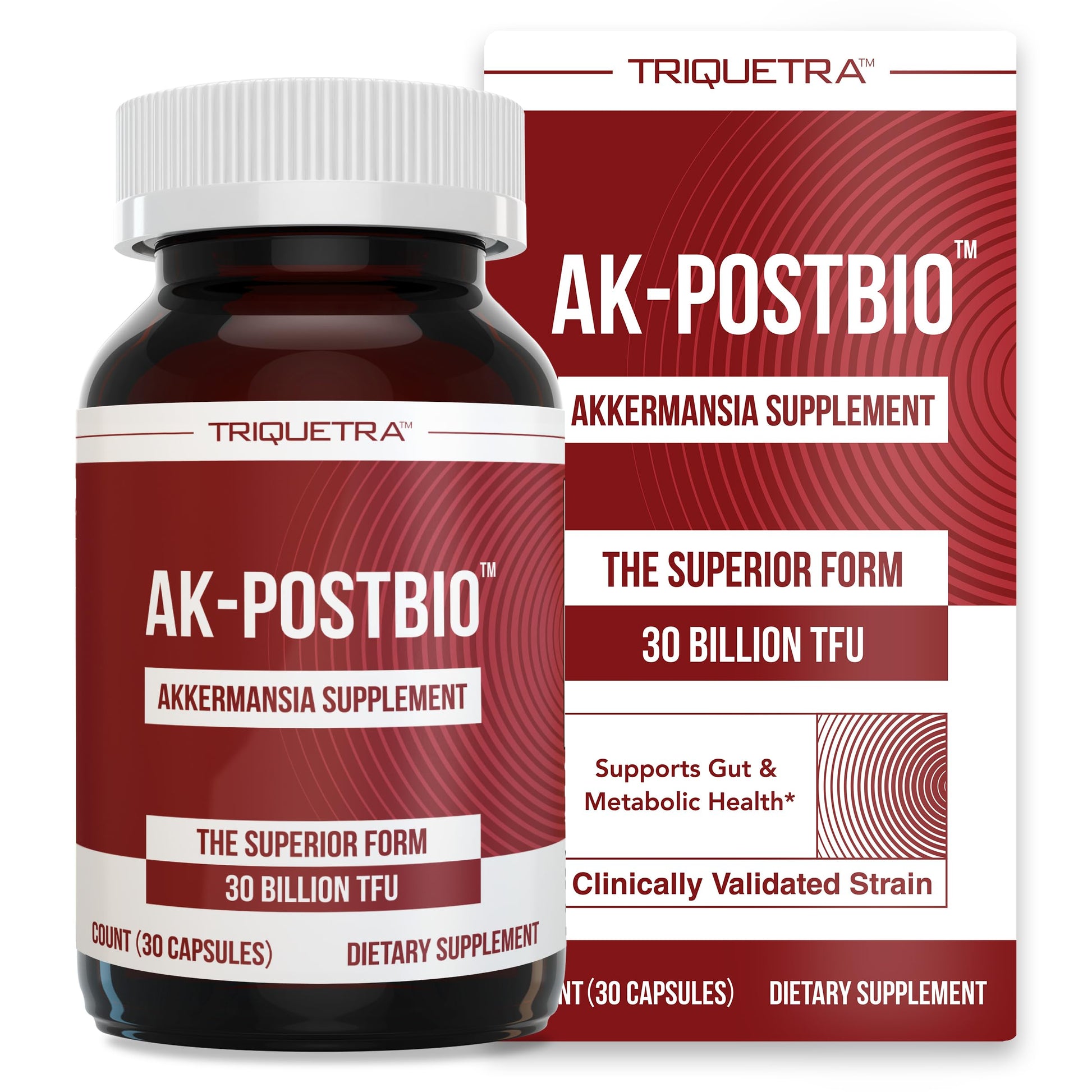 AK-Postbio: Akkermansia Probiotic 30 Billion TFU - Max Strength, Clinically Validated Dose & Patented Strain - Superior Pasteurized Form, Highest Absorption, Delivery - GLP-1 Probiotic - 30 Servings Triquetra Health uk supplements