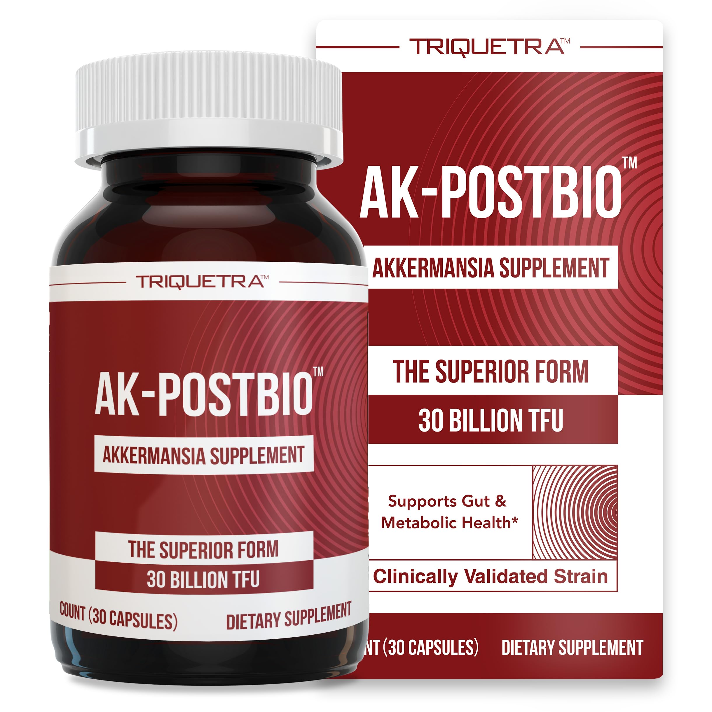 AK-Postbio: Akkermansia Probiotic 30 Billion TFU - Max Strength, Clinically Validated Dose & Patented Strain - Superior Pasteurized Form, Highest Absorption, Delivery - GLP-1 Probiotic - 30 Servings Triquetra Health uk supplements