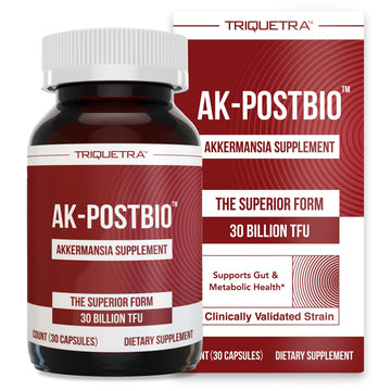 AK-Postbio: Akkermansia Probiotic 30 Billion TFU - Max Strength, Clinically Validated Dose & Patented Strain - Superior Pasteurized Form, Highest Absorption, Delivery - GLP-1 Probiotic - 30 Servings Triquetra Health uk supplements