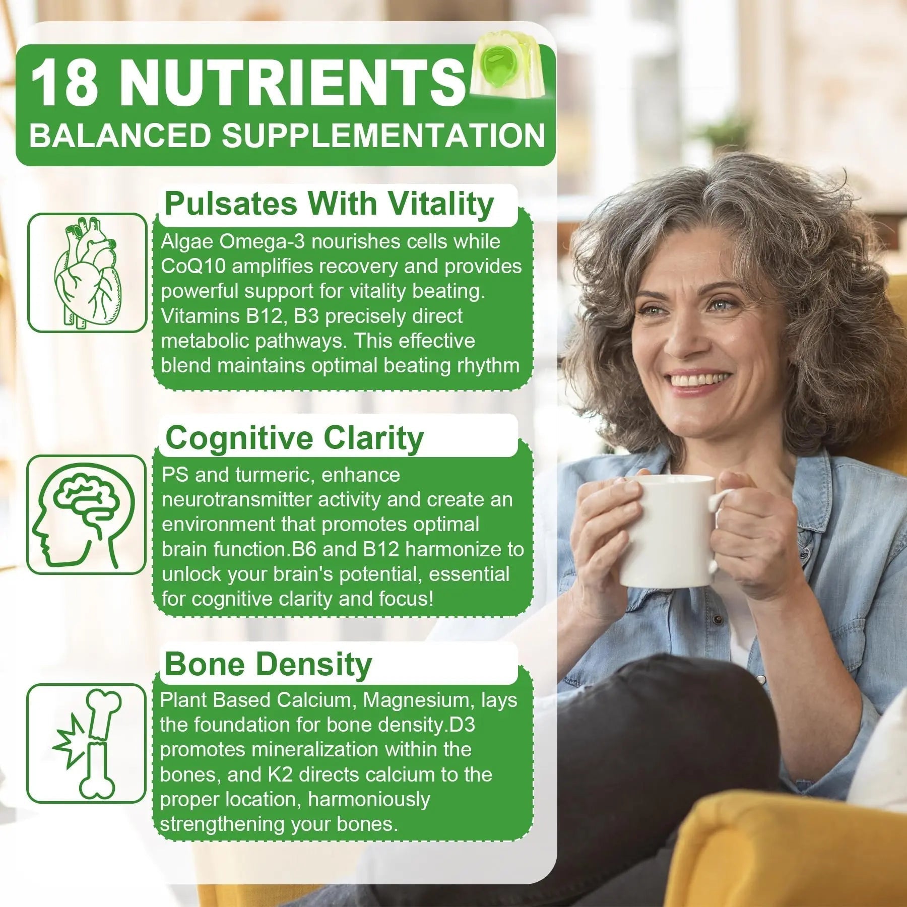 NEVISS 50+ Daily Gummy Multivitamin Algae Omega 3 & Calcium, CoQ10, Magnesium + Vitamin D3 5000IU Gummies 125mcg with Calcium 600mg, K2(MK7) 200mcg NEVISS uk supplements