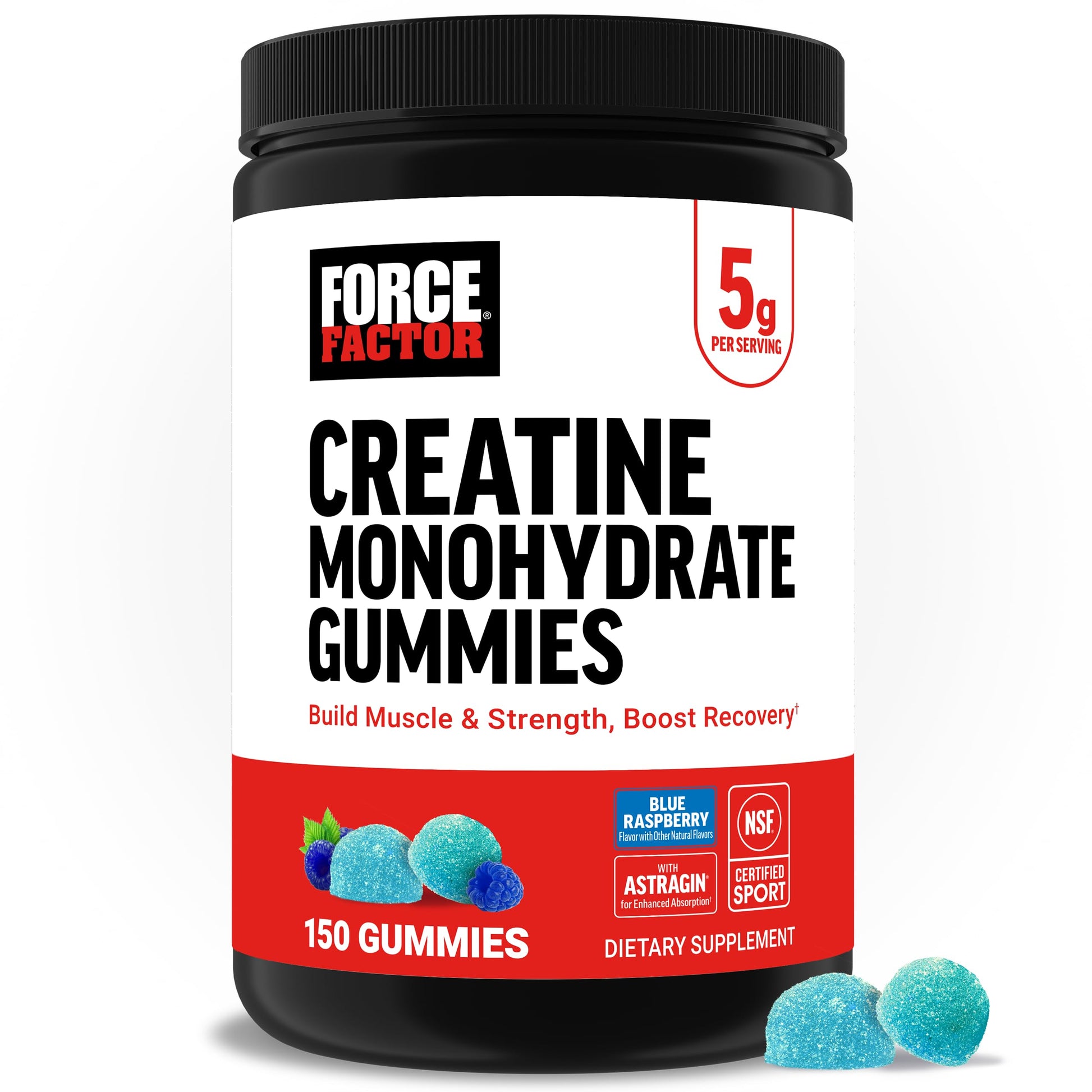 Force Factor Creatine Monohydrate Gummies, NSF Certified, 5g Dose for Men & Women to Support Muscle, Strength, Recovery, Cognitive Health & Memory, Packaging May Vary, Blue Raspberry, 150 Gummies Force Factor uk supplements