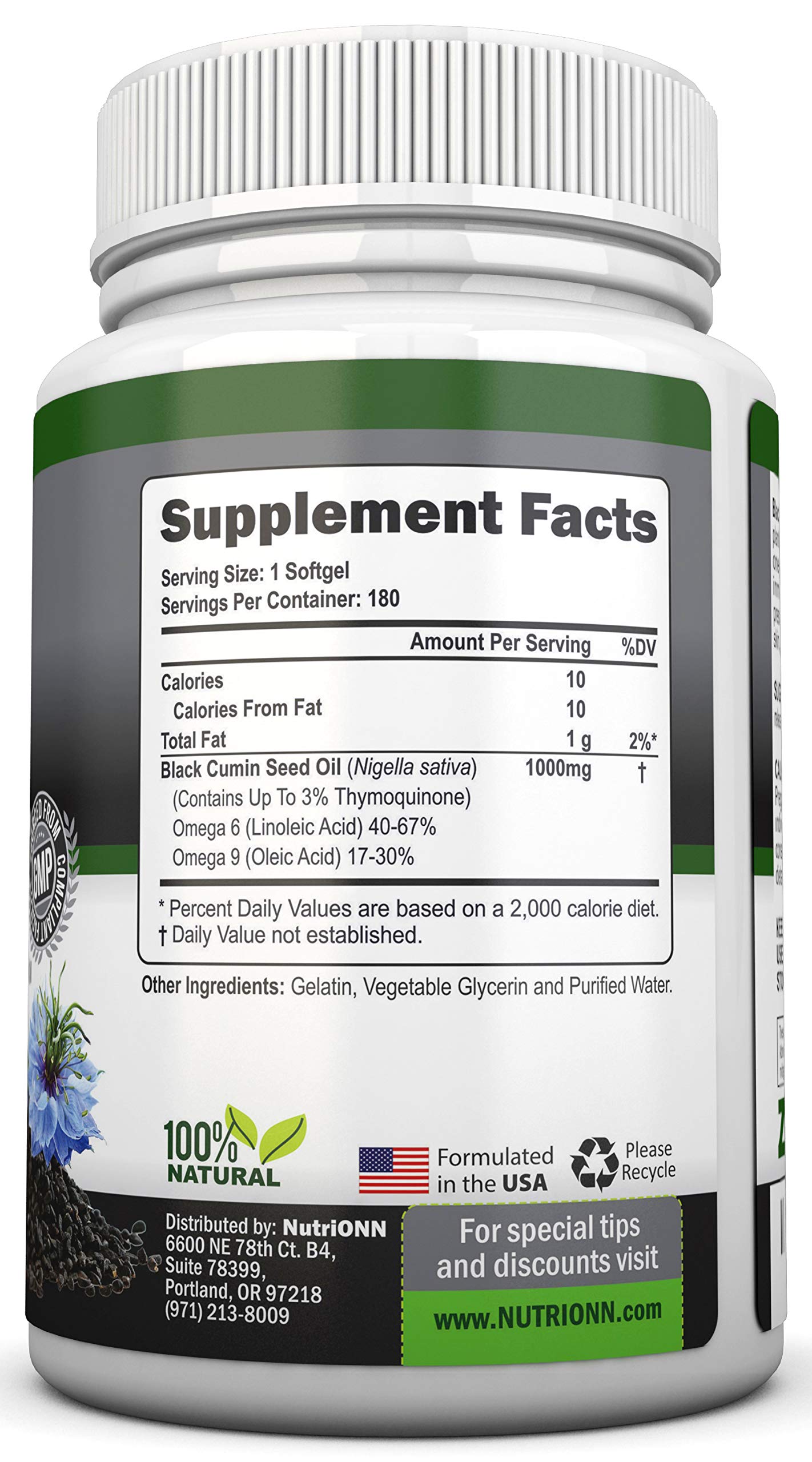 Black Seed Oil - 1000 Mg - 180 Softgels - Cold-Pressed Non-GMO Black Cumin Seed NutriONN uk supplements