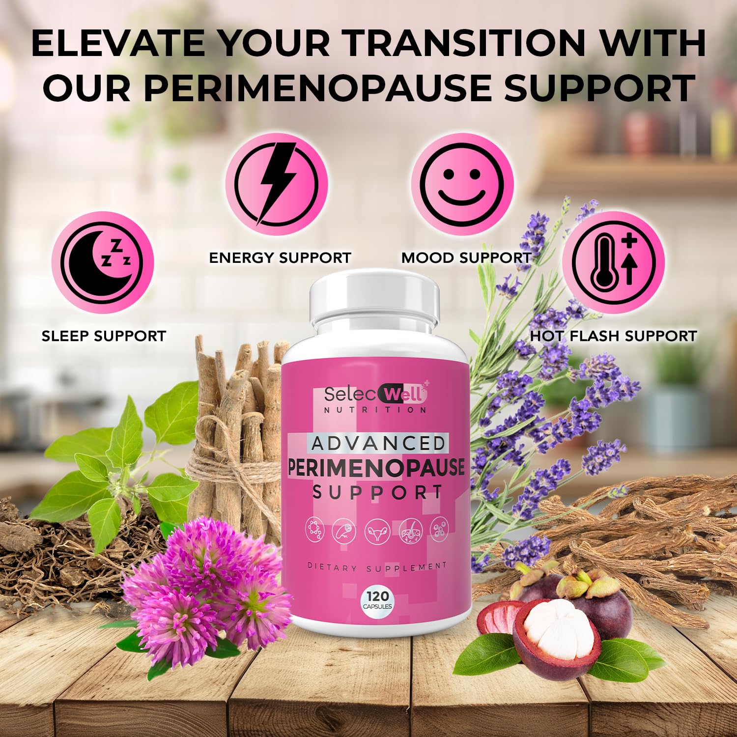 Perimenopause & Menopause Support Supplement for Women – Multi‑Symptom Relief with Black Cohosh & Red Clover Isoflavones | Ashwagandha Adaptogen & Herbal Blend | Hormone Balance Support | 120 Capsules SelecWell uk supplements