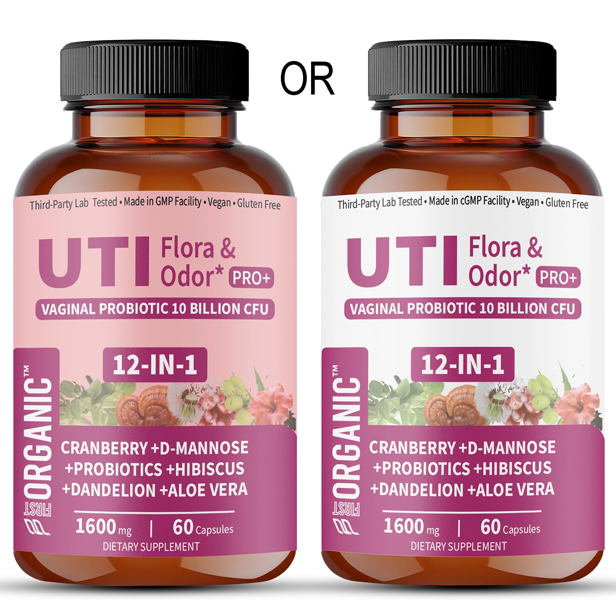 UTI Flora & Odor Pro+ & UTI Yeast & pH Pro+ | Pack of 2 | Vaginal Probiotics for Feminine Hydration & Freshness Support | Third-party Tested, cGMP Facility, Vegan, Non-GMO, Gluten-Free | 60+60 Caps FIRSTORGANIC uk supplements