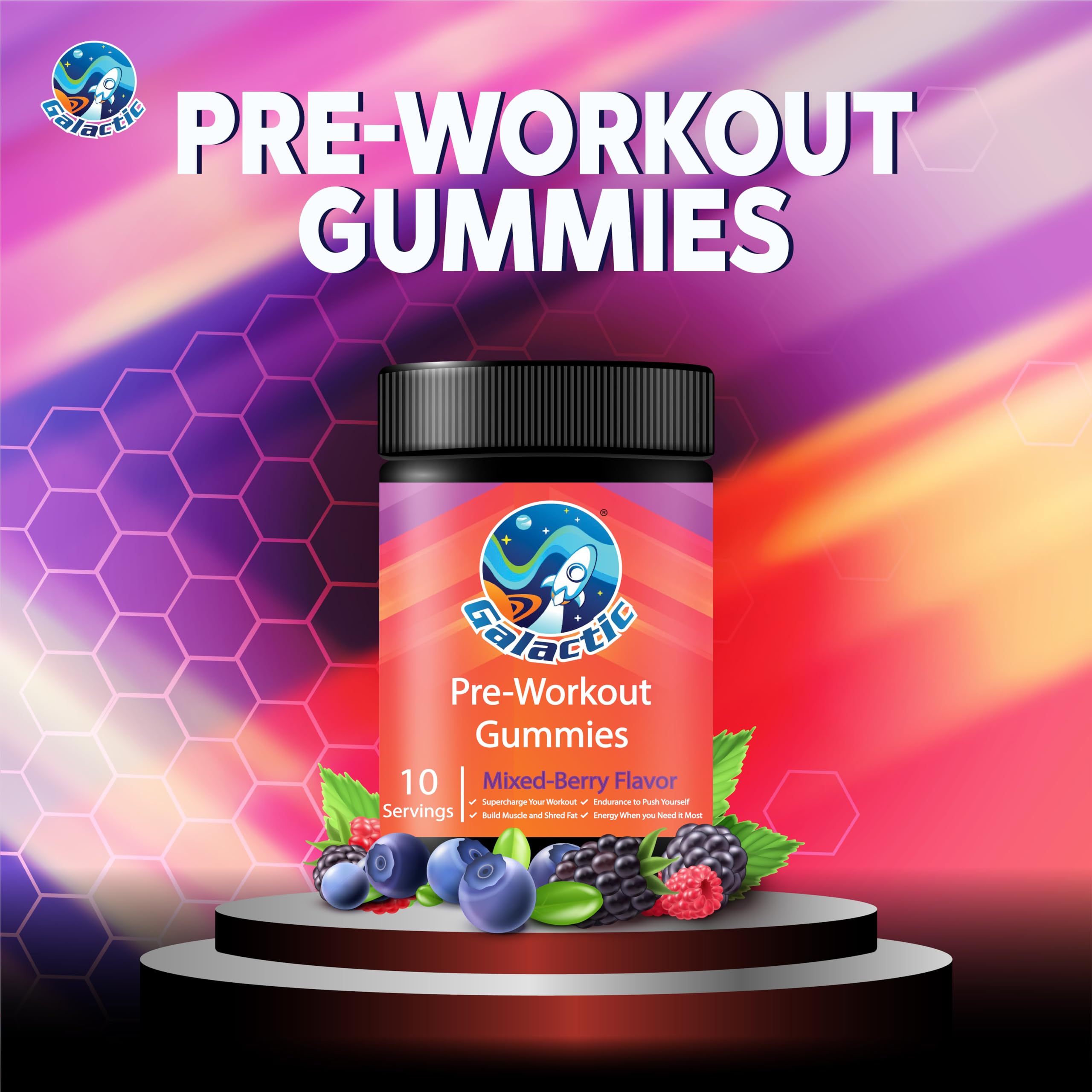 Galactic Pre-Workout Gummies, All Natural, 250mg Caffeine, Beta-Alanine, L-Citrulline Galactic uk supplements