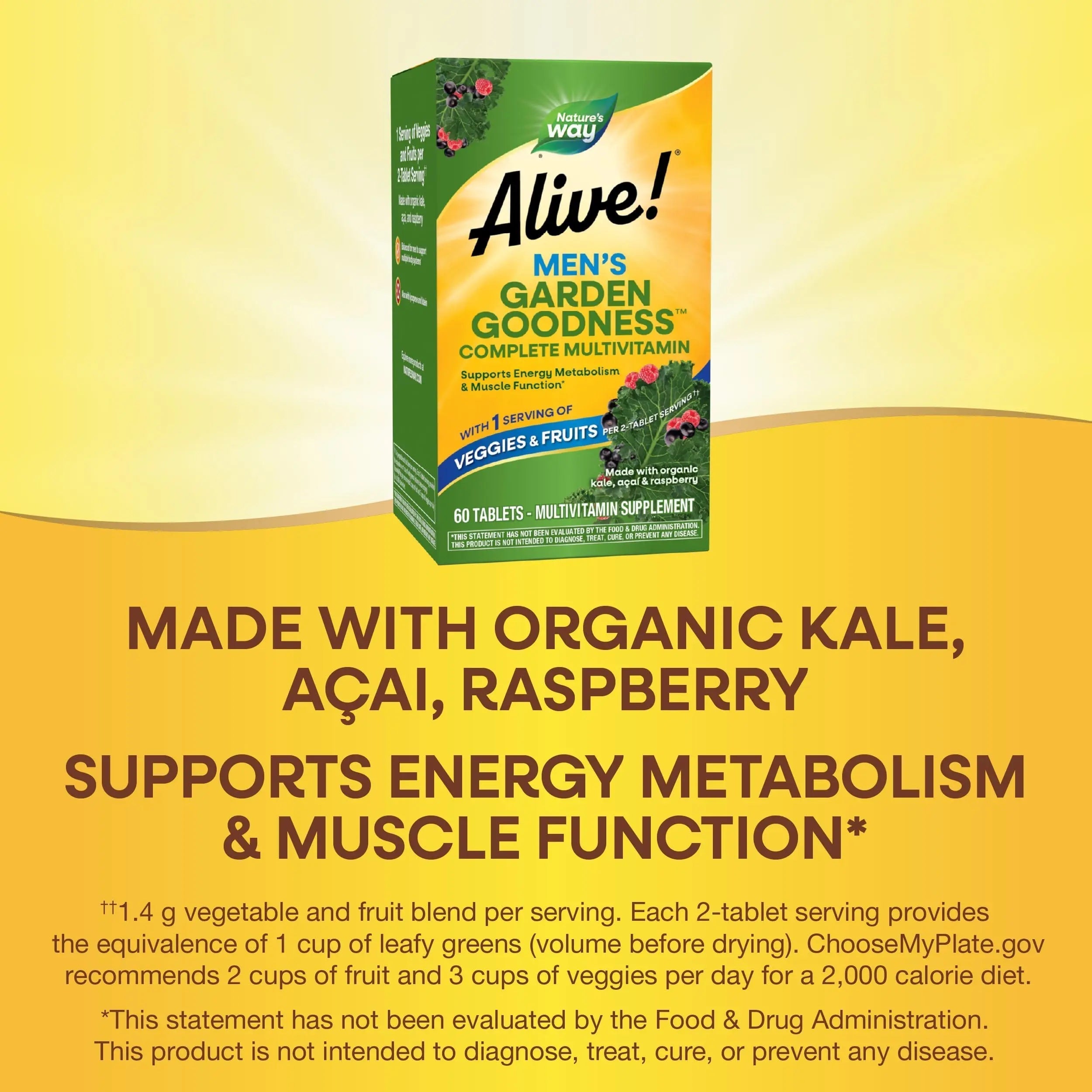 Nature's Way Alive! Garden Goodness Men's Multivitamin, Veggie & Fruit Blend (1400mg per serving), Made with Organic Kale, 60 Count Nature's Way uk supplements