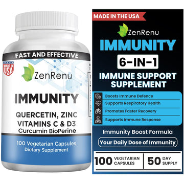 Zenrenu Immunity Quercetin 700 mg Zinc Vitamin C Vitamin D Immune Support Supplement with Curcumin - Easy to Absorb Immunity Supplement, 100 Vegetarian Capsules 50 Day Supply Zenrenu uk supplements