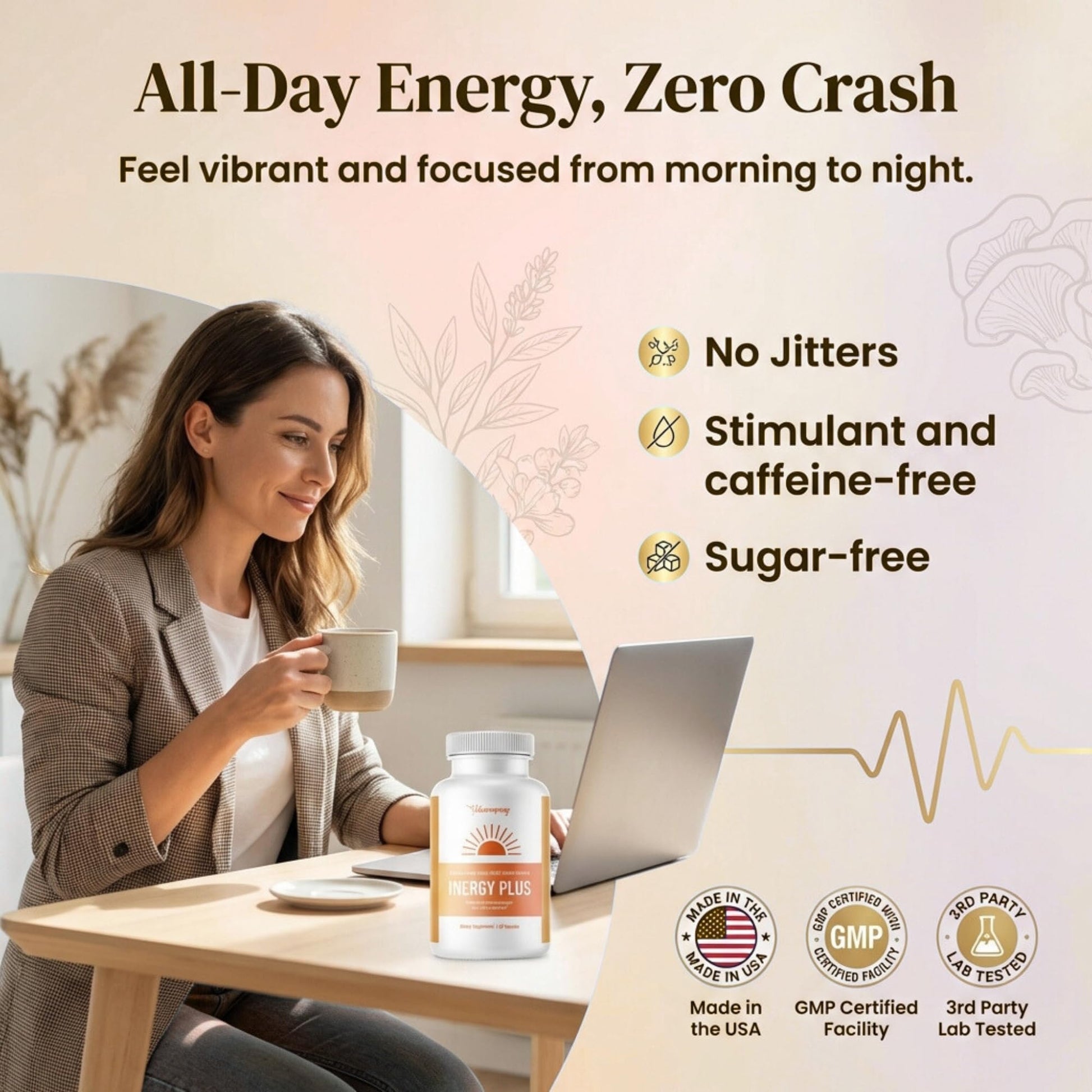 InergyPLUS | Energy Vitamins for Women, Fatigue, Natural Energy Supplements for Focus | Vitamin B12, Folic Acid, Rhodiola Rosea, Cordyceps, CoQ10, Caffeine Free | Packaging Vary | 60 Ct BB Company uk supplements