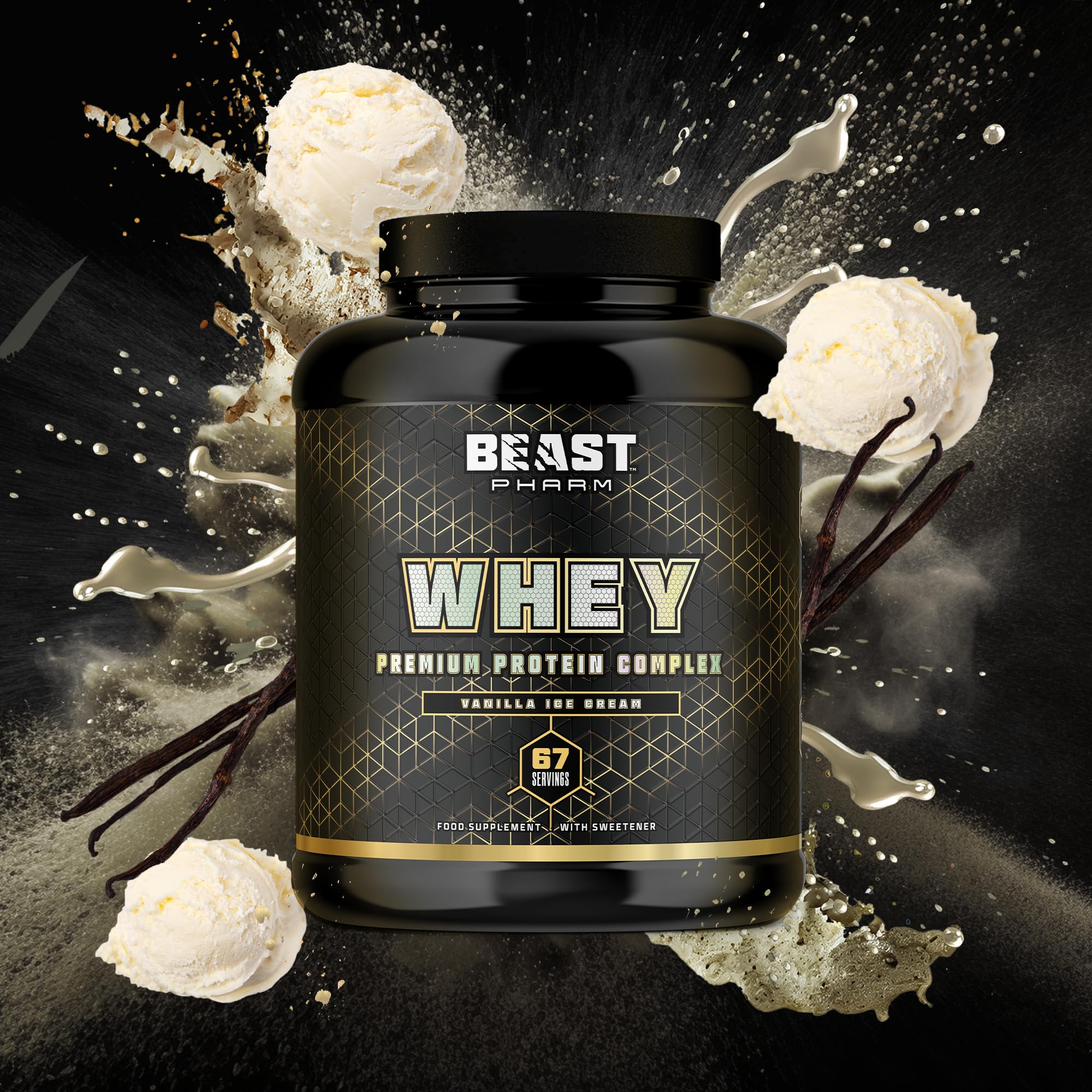 Beast Pharm | WHEY Protein Powder | 2.01kg/67 Servings | Vanilla Ice Cream Beast Pharm uk supplements
