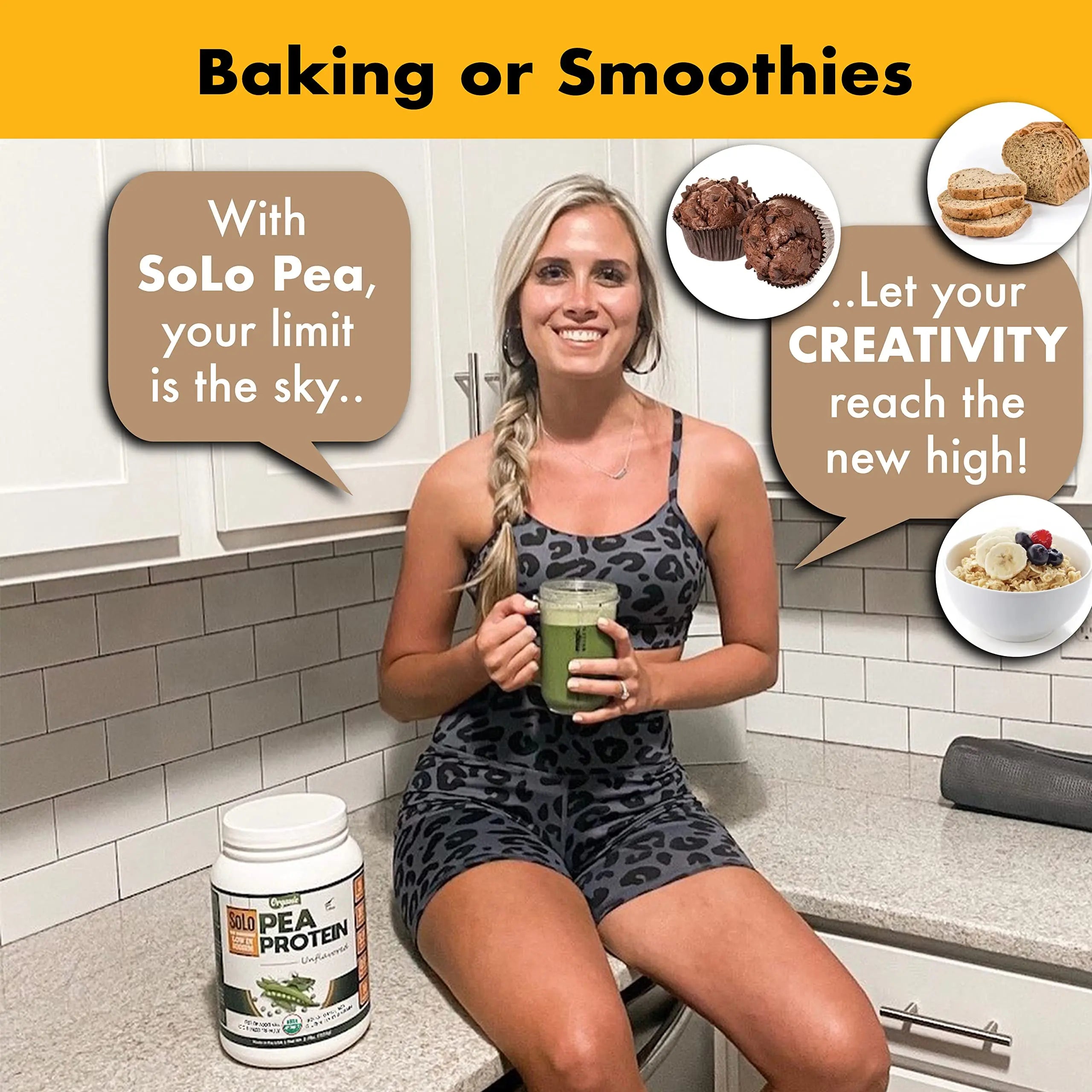 SOLO Organic Pea Protein Isolate, Low in Sodium, Canada Grown Peas, 100% Vegan, Non-GMO, Unflavored Plant Based Protein Powder with BCAA, Keto & Paleo Friendly, FOLONA uk supplements