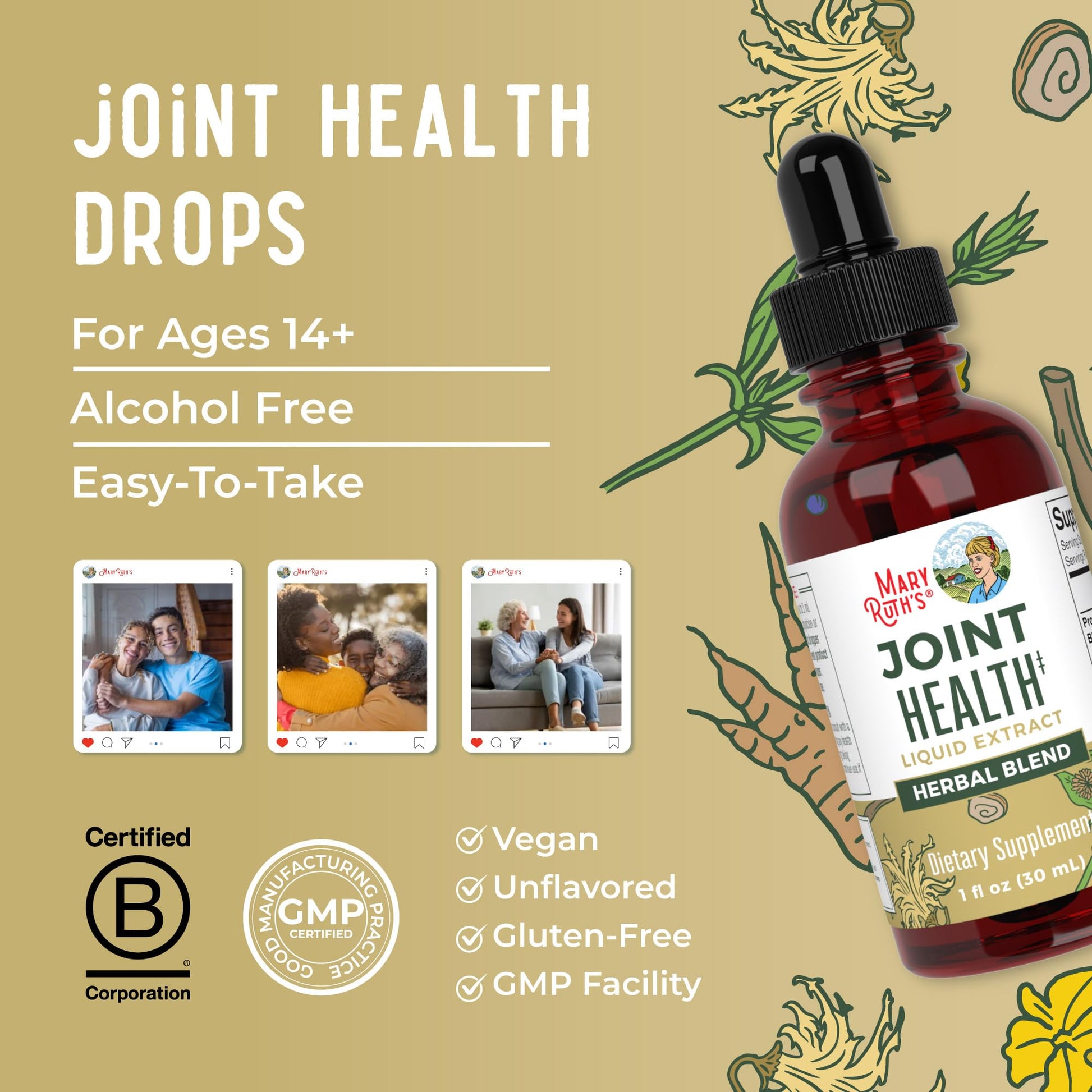 MaryRuth Organics Joint Health Liquid Extract | Four Herbal Blend Liquid Drops | Ginger Root | Licorice Root | Cats Claw | Devils Claw | Vegan | Non GMO | Alcohol Free Tincture | 30 Servings MARYRUTH'S uk supplements