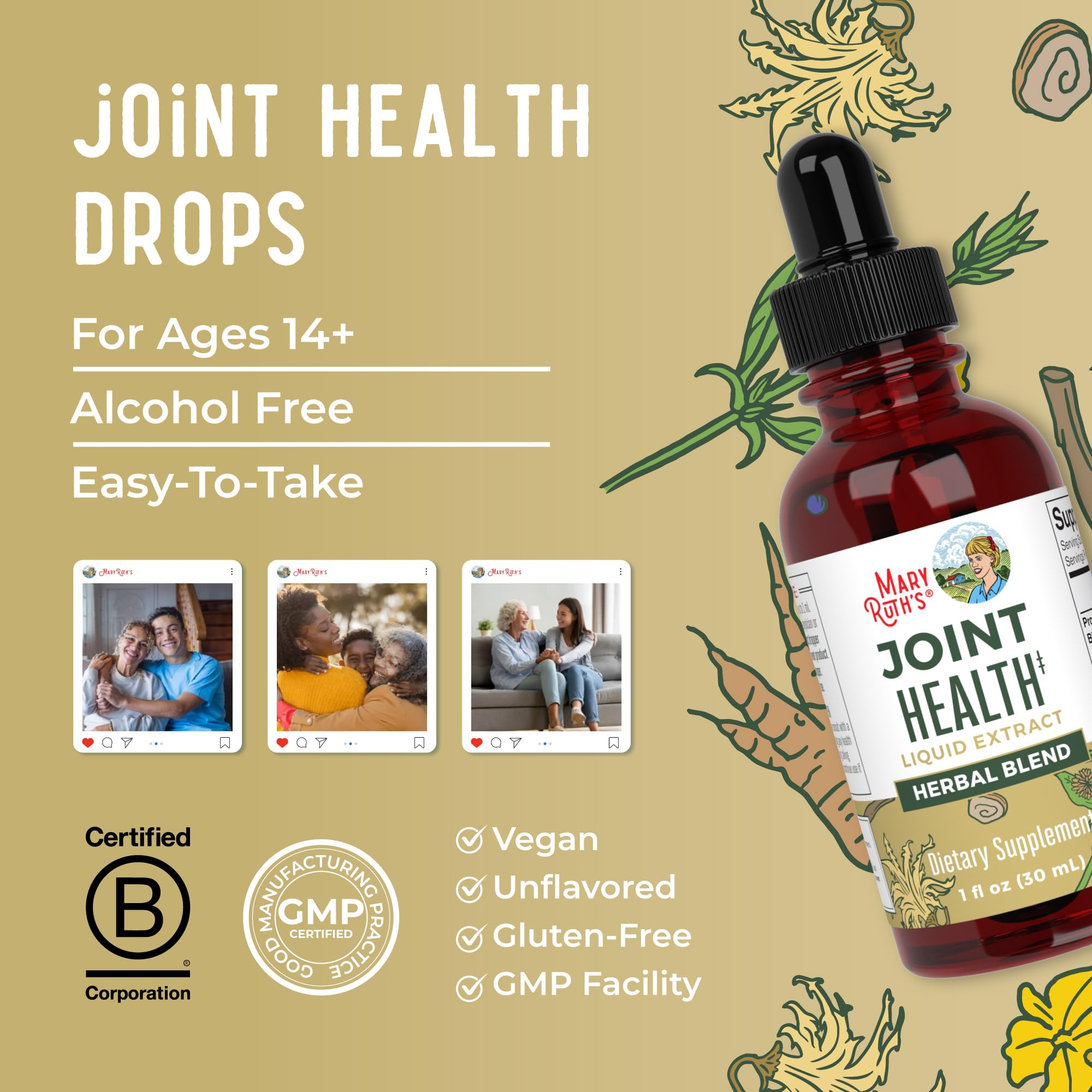 MaryRuth Organics Joint Health Liquid Extract | Four Herbal Blend Liquid Drops | Ginger Root | Licorice Root | Cats Claw | Devils Claw | Vegan | Non GMO | Alcohol Free Tincture | 30 Servings MARYRUTH'S uk supplements