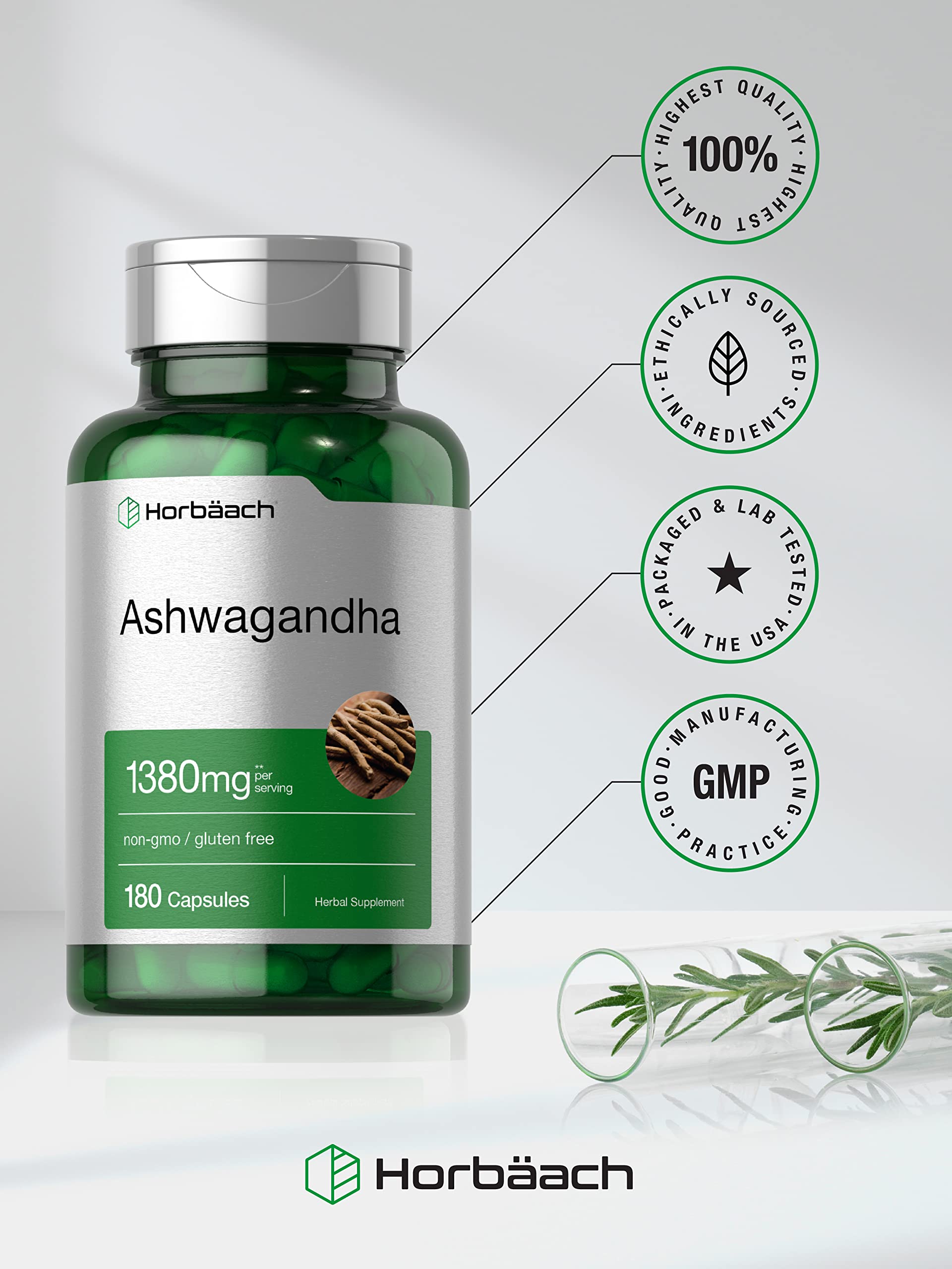 Horbäach Ashwagandha Root Supplement | 180 Capsules | for Women and Men | Herbal Extract | Non-GMO, Gluten Free Horbäach uk supplements