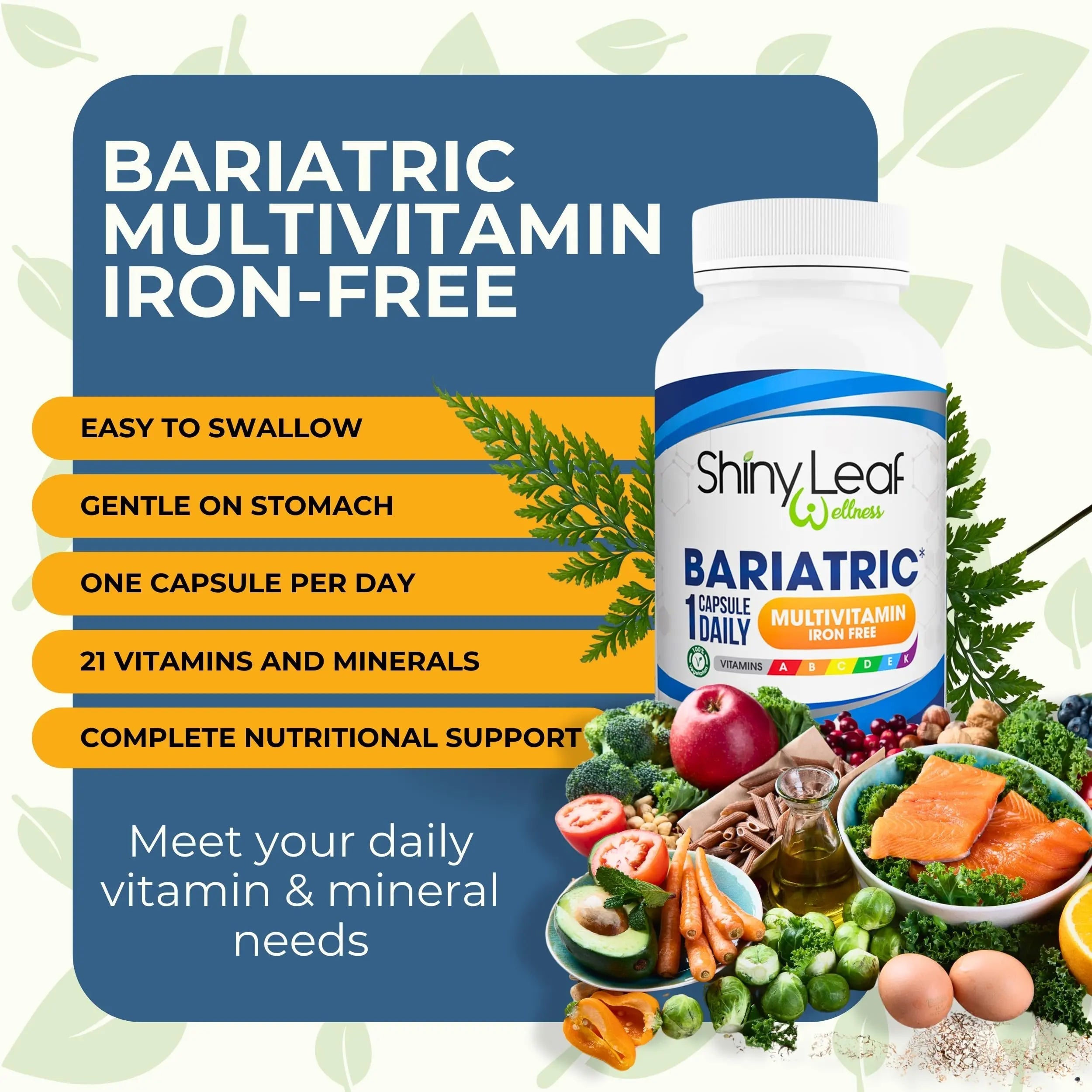 Bariatric Multivitamin Iron-Free One Capsule Per Day and CoQ10 100mg Supplement for Brain Health and Energy Management for Women and Men - 1 Month Supply Shiny Leaf uk supplements