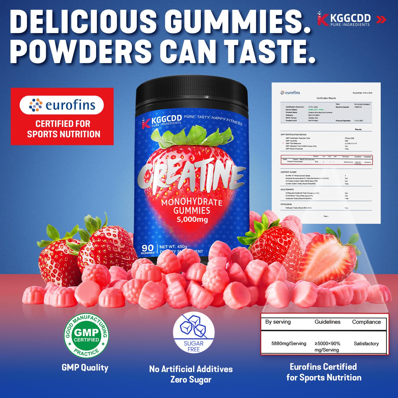KGGCDD 99.99% Creatine Monohydrate Gummies for Men & Women, 5,000mg Tasty Creatine Gummies for Muscle Strength, Endurance, Recovery & Sugar Free, Gluten-Free, Vegan, Non-GMO, 90 Count KGGCDD uk supplements