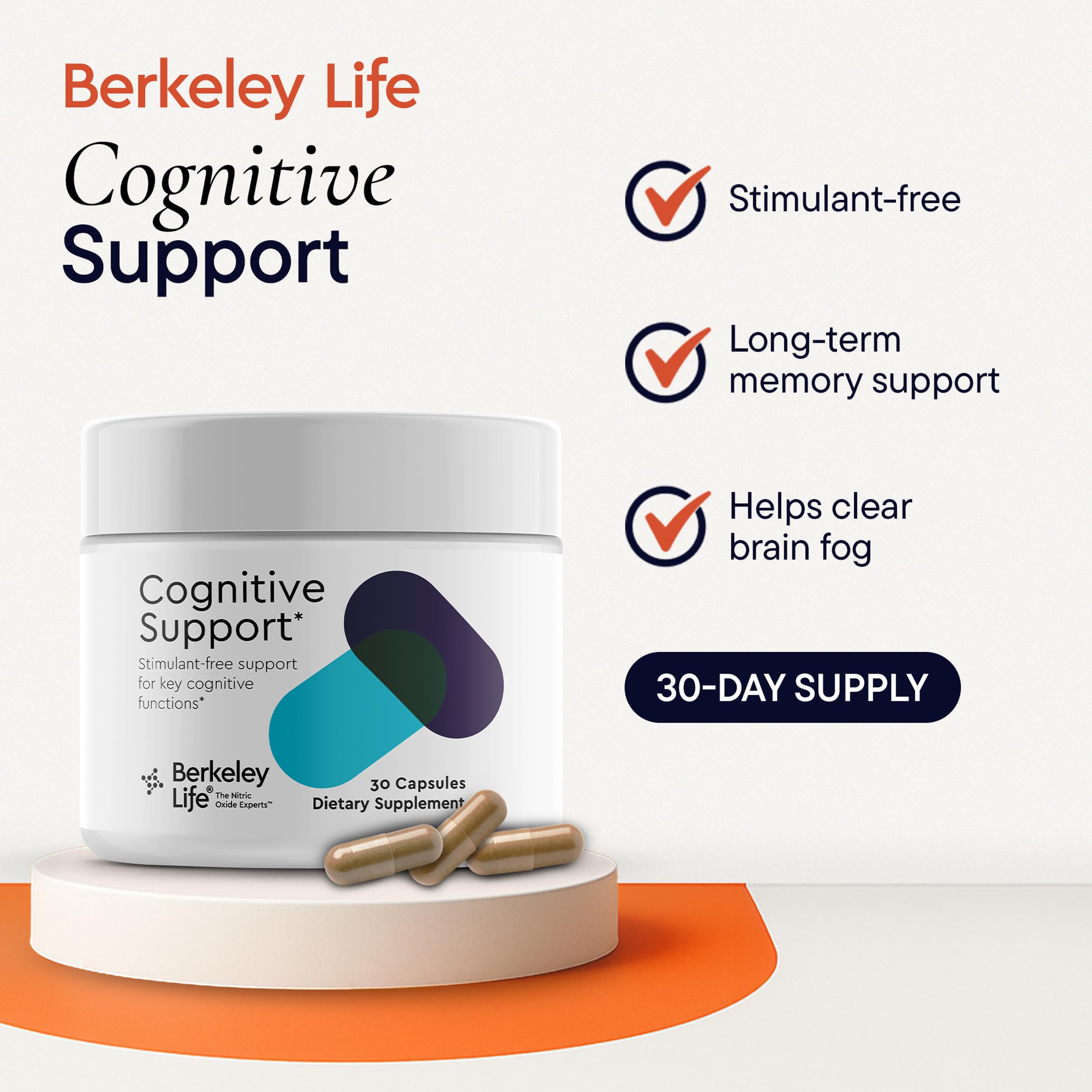 Berkeley Life Cognitive Support Supplement for Memory & Focus - Brain Health Supplements Supports Memory Loss, Mental Clarity, Inability to Multitask & Loss of Speed - for Adults - 30 Capsules Berkeley Life uk supplements
