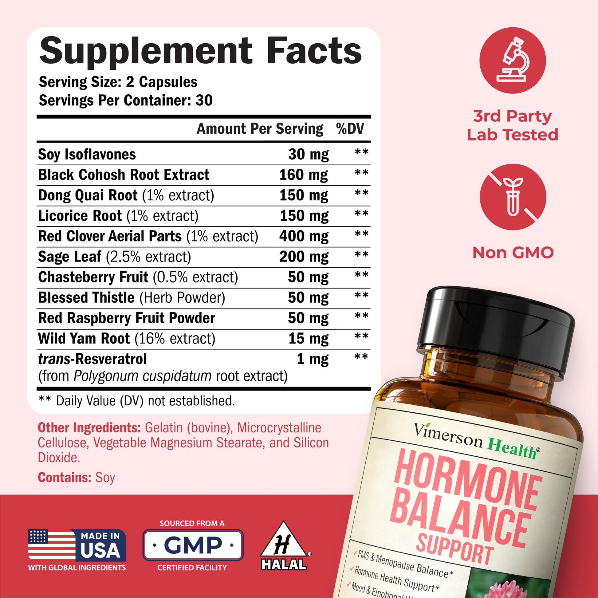 Hormone Harmony for Women with Black Cohosh, Dong Quai & Red Clover – Natural Hormone Balance for Women of All Ages – Supports PMS, Menopause & Mood – Women’s Hormone Balance Supplement – 60 Capsules Vimerson Health uk supplements