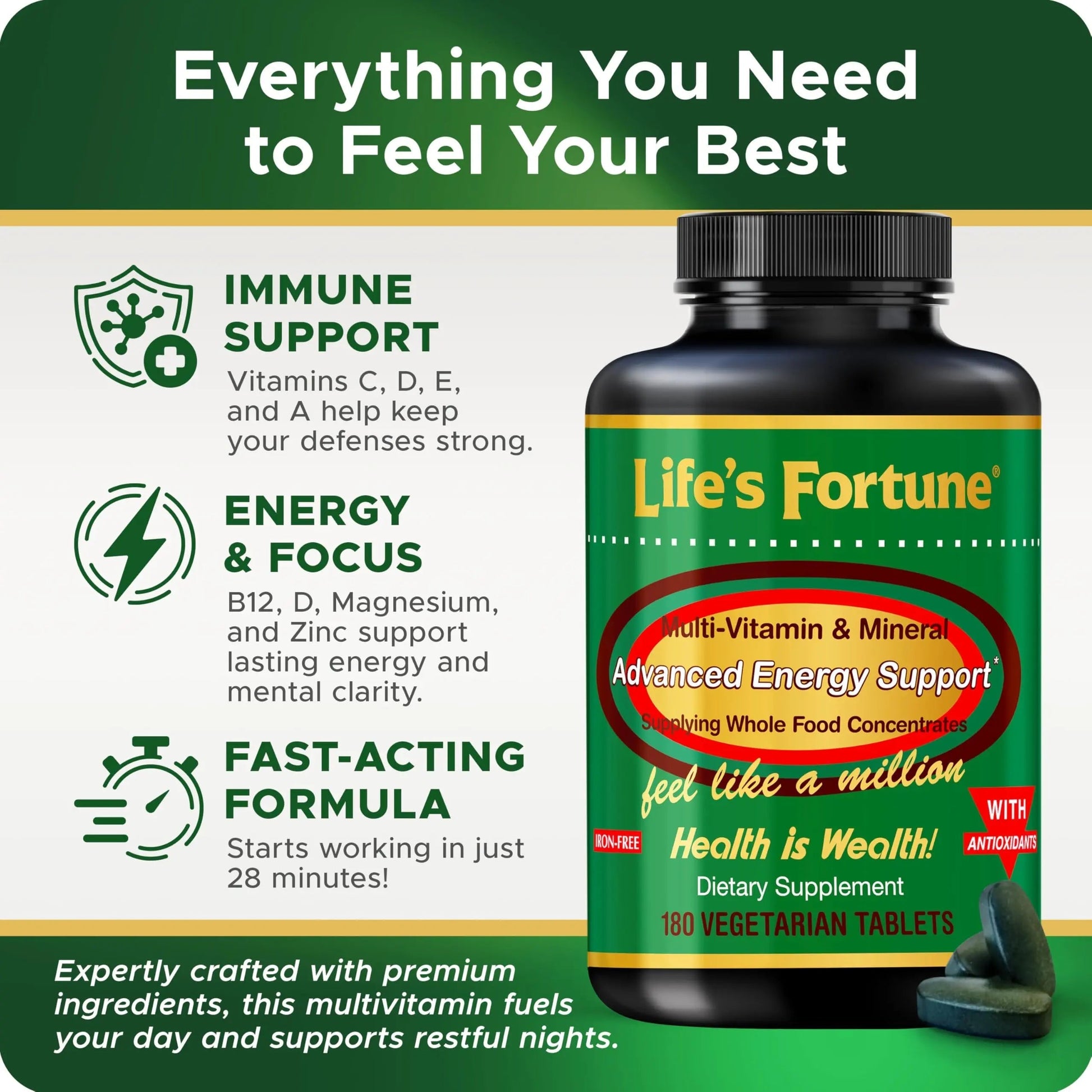 Life's Fortune Multivitamin & Mineral Supplement, Daily Natural Energy Source for Men & Women, with Superfood Greens Life's Fortune uk supplements