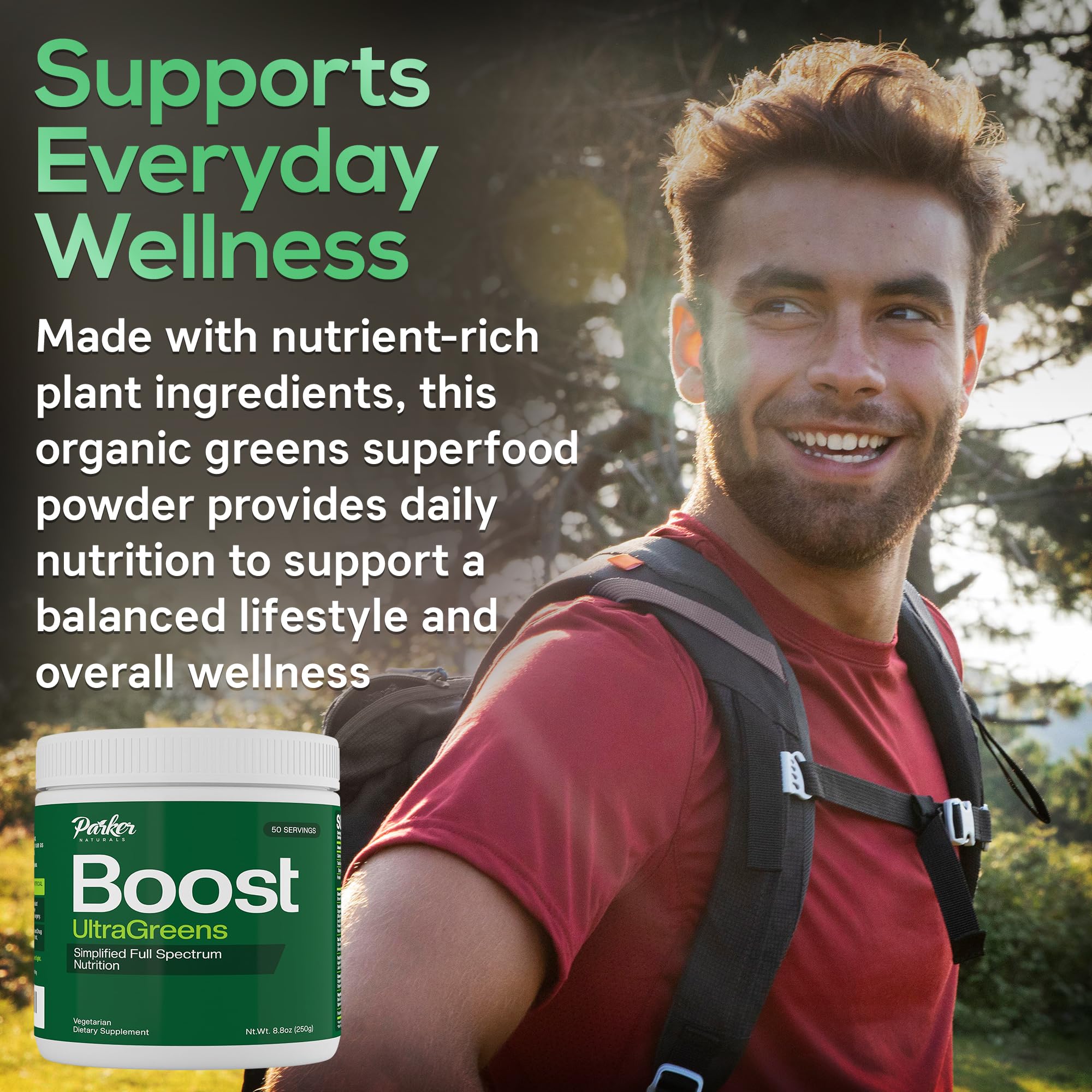 Boost UltraGreens Super Greens Powder - Organic Spirulina, Grasses & Antioxidants | Premium Superfood for Daily Energy | Detox & Whole-Body Wellness - 50 Servings Parker Naturals uk supplements