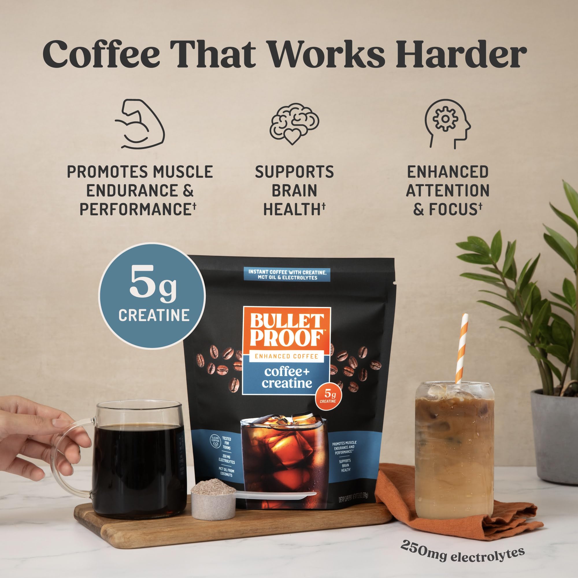 Bulletproof Coffee + Creatine Instant Coffee, 5g Micronized Creatine Monohydrate with Electrolytes & MCT Oil, Clean Toxin-Tested Beans, Energy & Performance Support, 38 Servings Bulletproof uk supplements