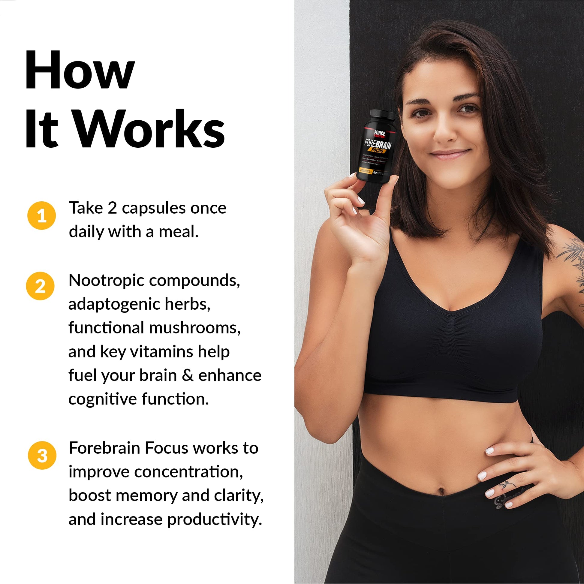 Forebrain Focus Brain Booster, Brain Supplement to Boost Clarity & Concentration, Improve Memory & Sharpness & Productivity, Nootropic Brain Support Supplement, Force Factor, 120 Capsules, Black Force Factor uk supplements