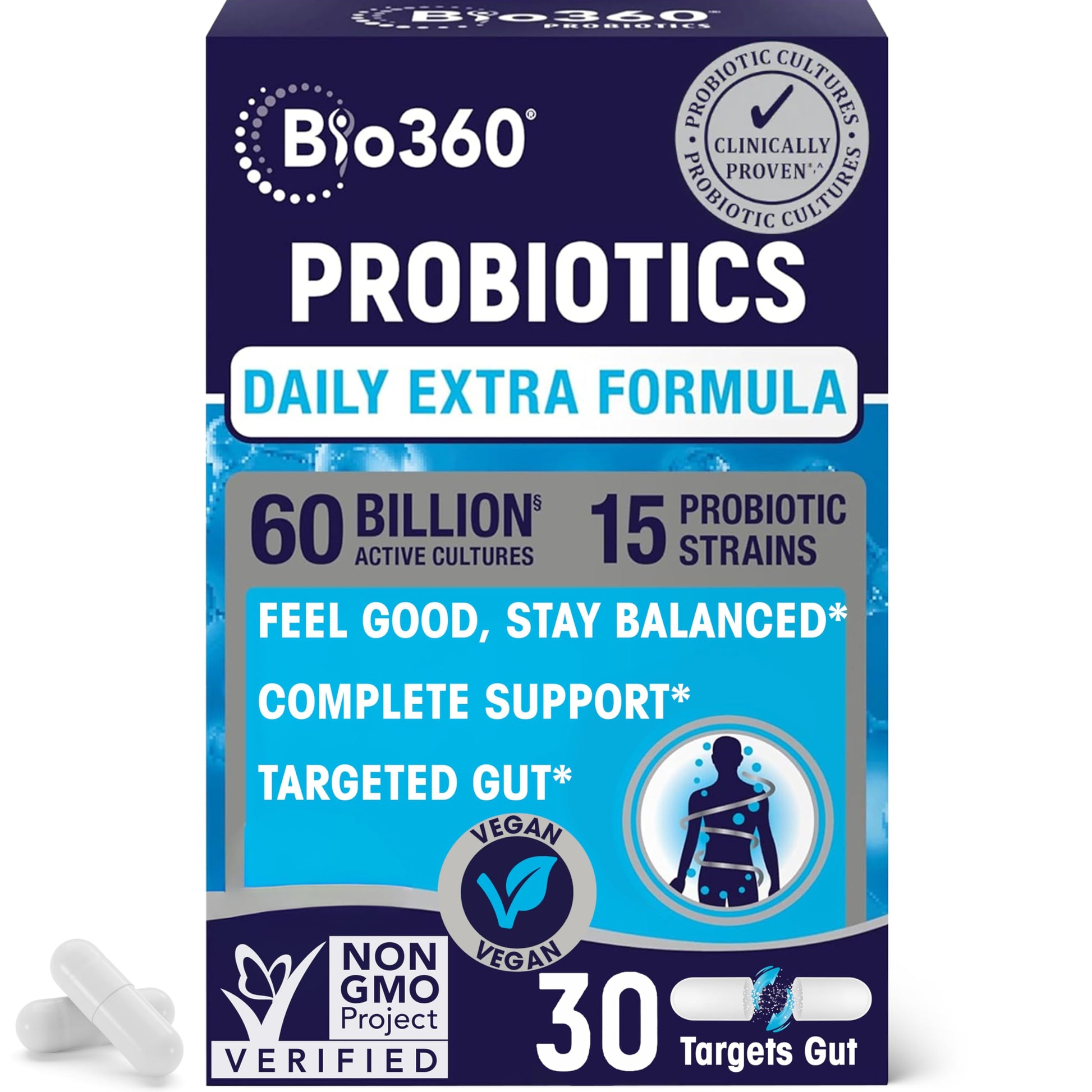 Extra Strength Probiotic for Digestive Health and Immune Support, 60 Billion CFU & 15 Strains, Gut Health Probiotics for Men and Women Supports Occasional Constipation, Diarrhea, Gas & Bloating, 30CT Bio360 uk supplements