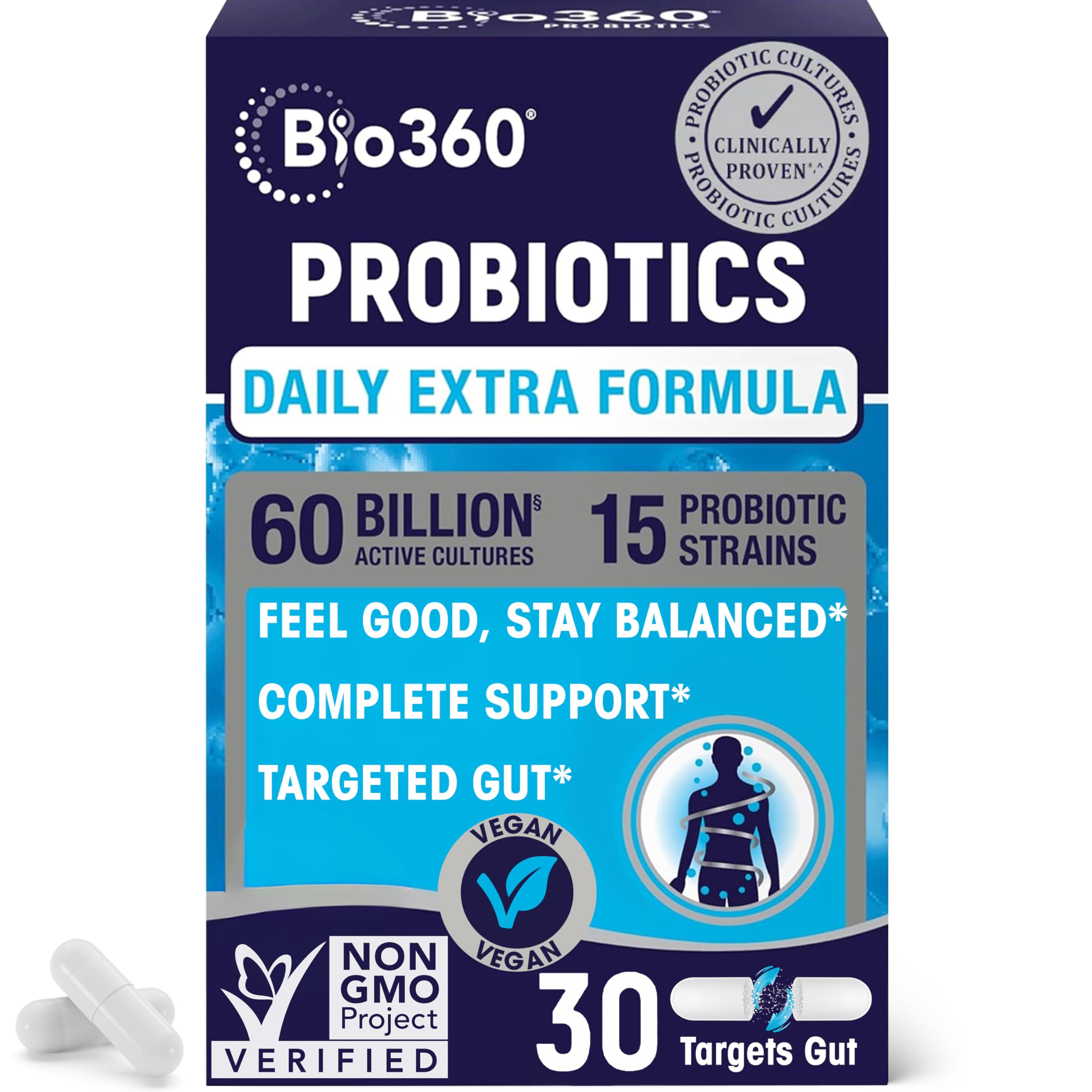 Extra Strength Probiotic for Digestive Health and Immune Support, 60 Billion CFU & 15 Strains, Gut Health Probiotics for Men and Women Supports Occasional Constipation, Diarrhea, Gas & Bloating, 30CT Bio360 uk supplements