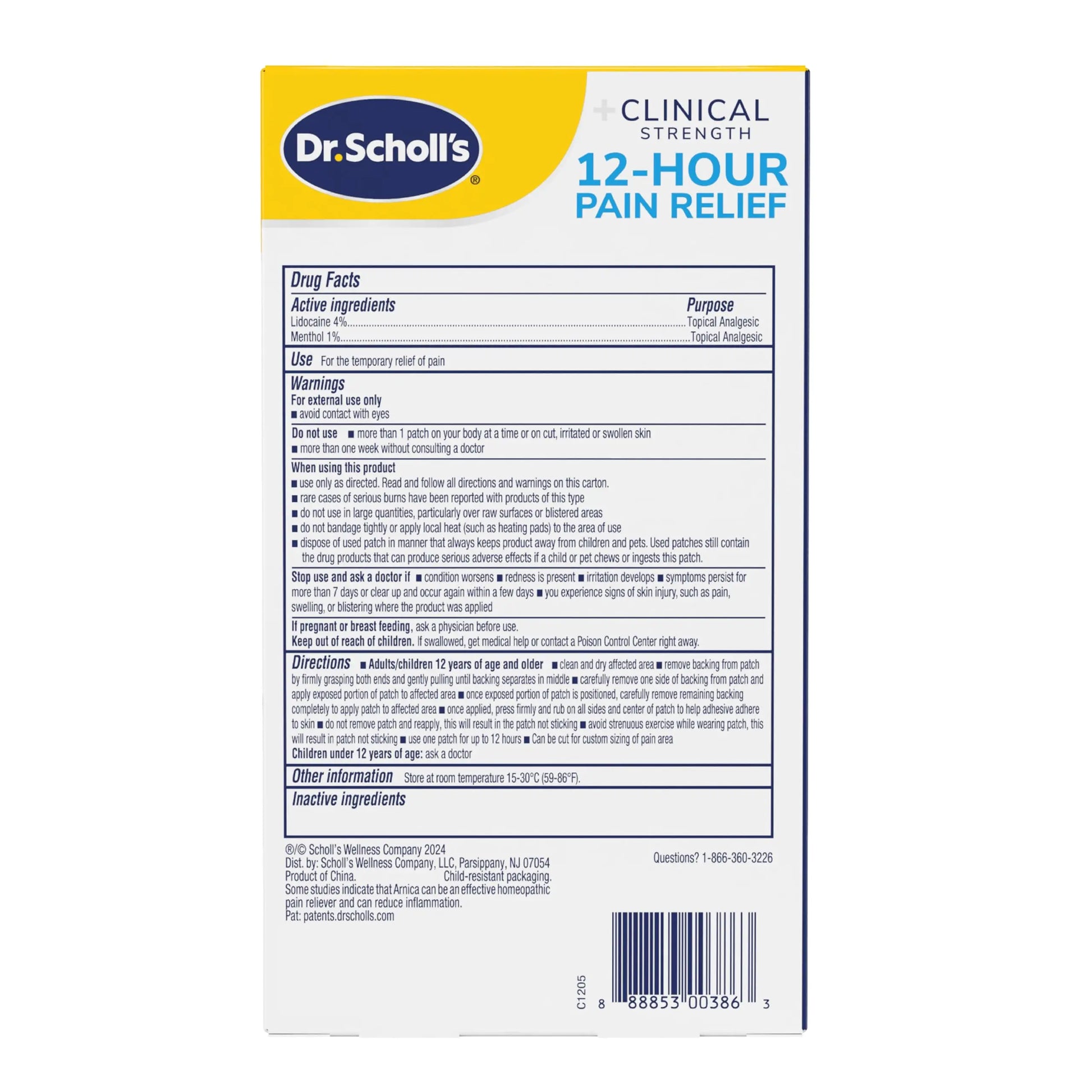 Dr. Scholl’s Clinical Strength 12-Hour Pain Relief Hydrogel Patches 10ct - 4% Lidocaine for Powerful Numbing, Instant Cooling Pain Relief with Menthol, Added Arnica, for Hands, Feet, Neck, Back & Legs Dr. Scholl's uk supplements