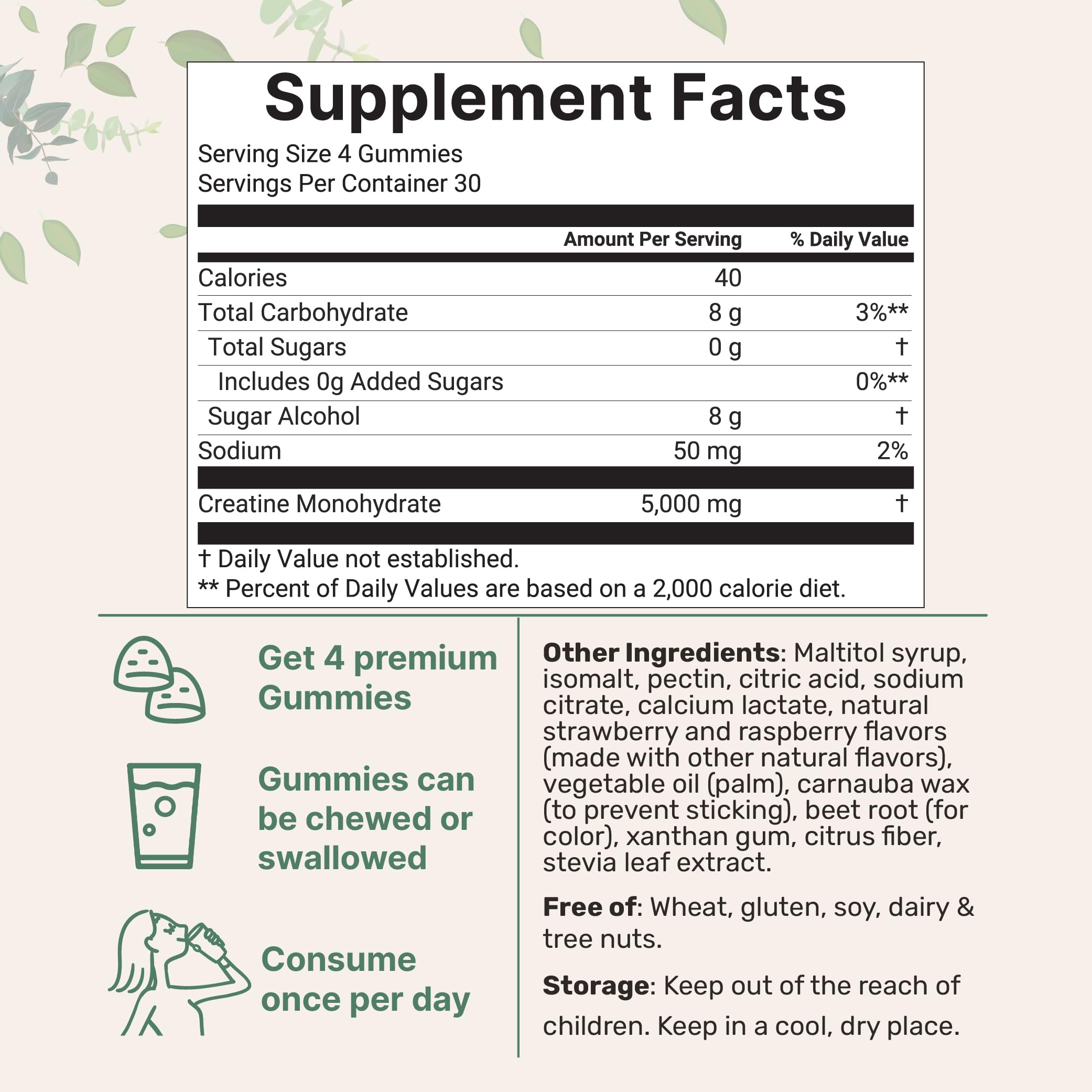 Creatine Monohydrate Gummies 5,000mg Per Serving, 120 Count | Sugar Free Strawberry Raspberry Flavored | Creatine for Women & Men | Pre Workout + Muscle Strength & Recovery Support | Non-GMO Micro Ingredients uk supplements